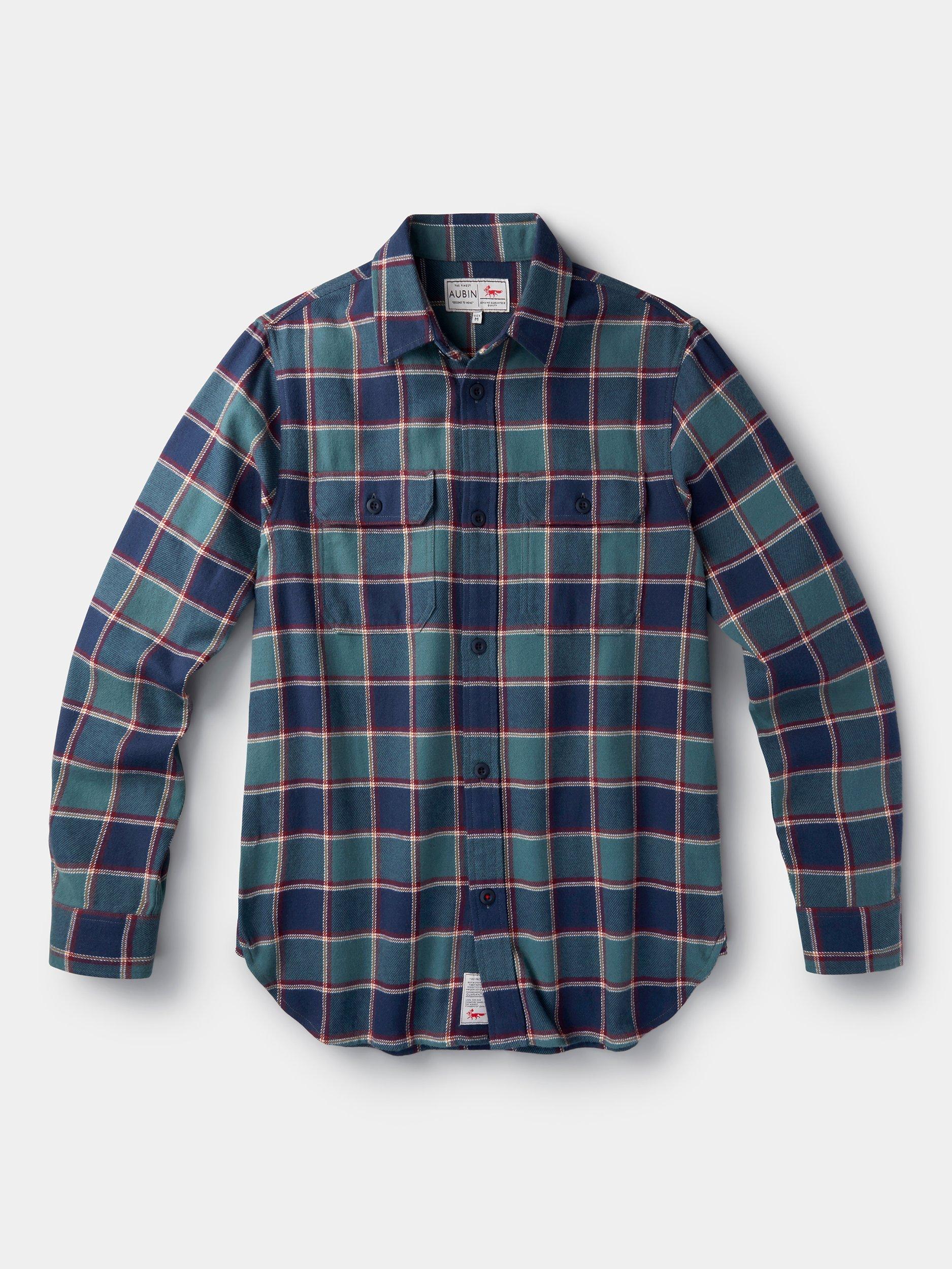 Product image 5 of 5, which shows Aubin Crowle Cotton Check Long Sleeve Collar Shirt, Dark Green, S