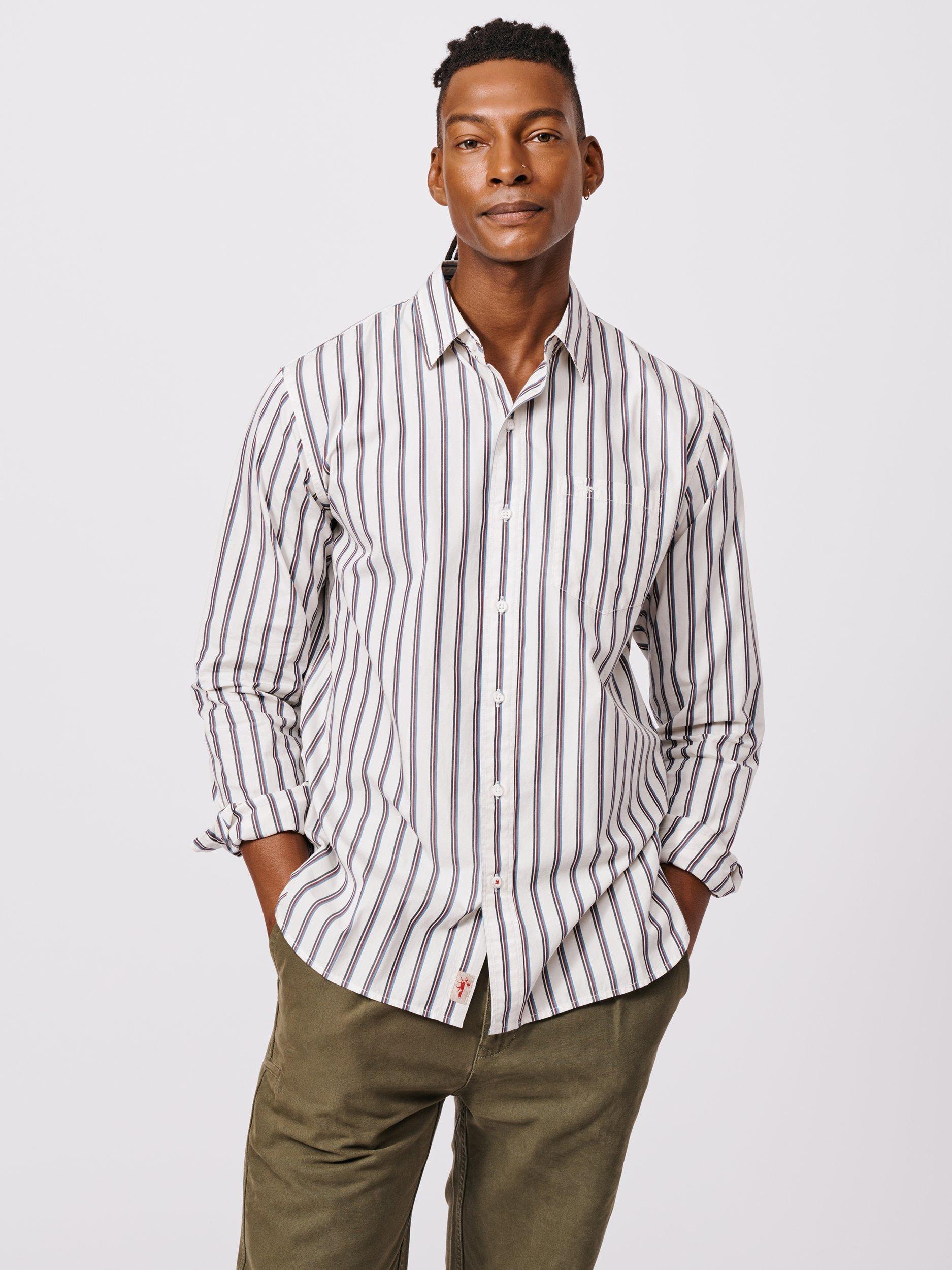 Product image 1 of 6, which shows Aubin Gladstone Stripe Poplin Shirt, Navy/Port, M