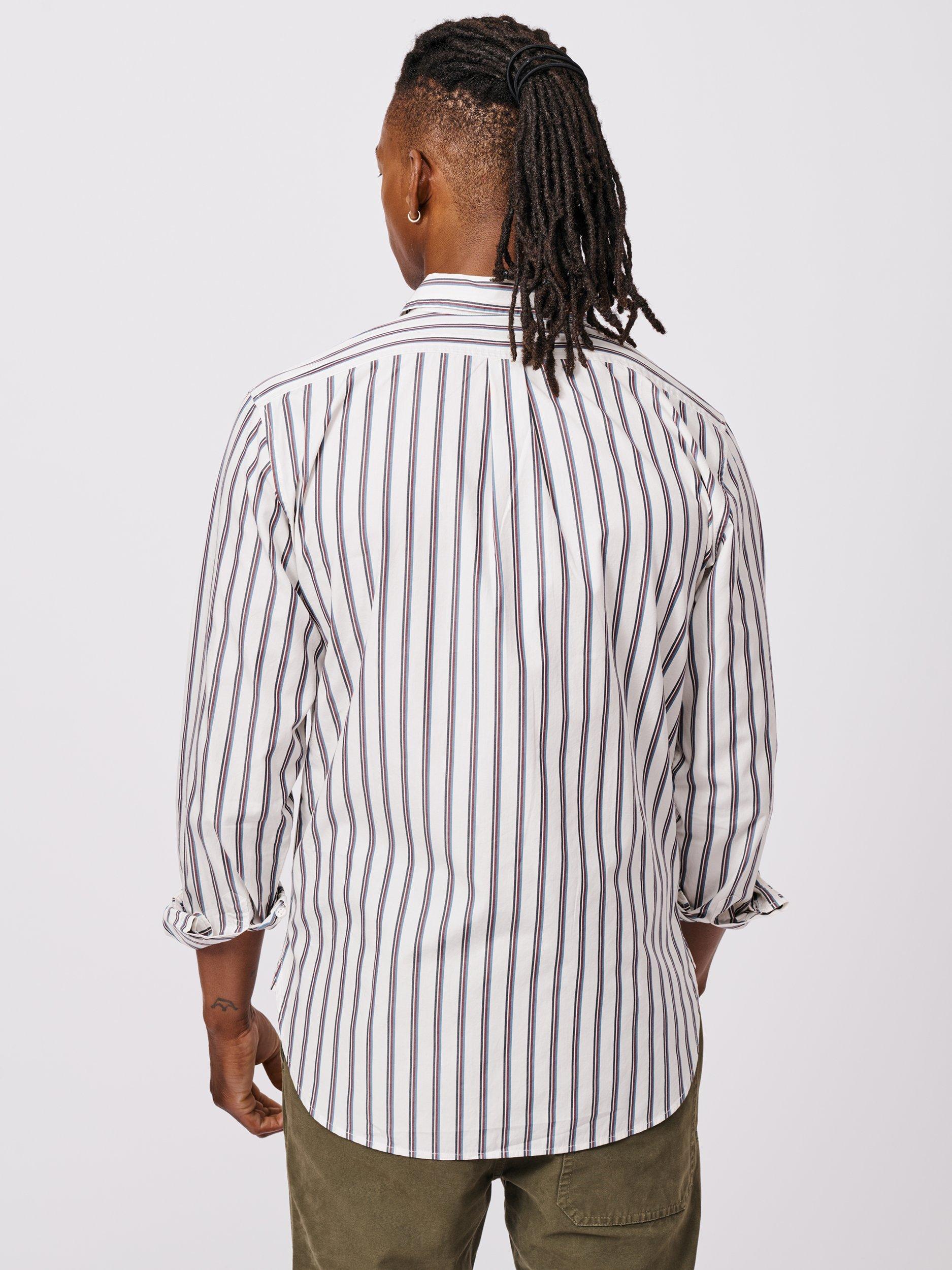 Product image 2 of 6, which shows Aubin Gladstone Stripe Poplin Shirt, Navy/Port, M
