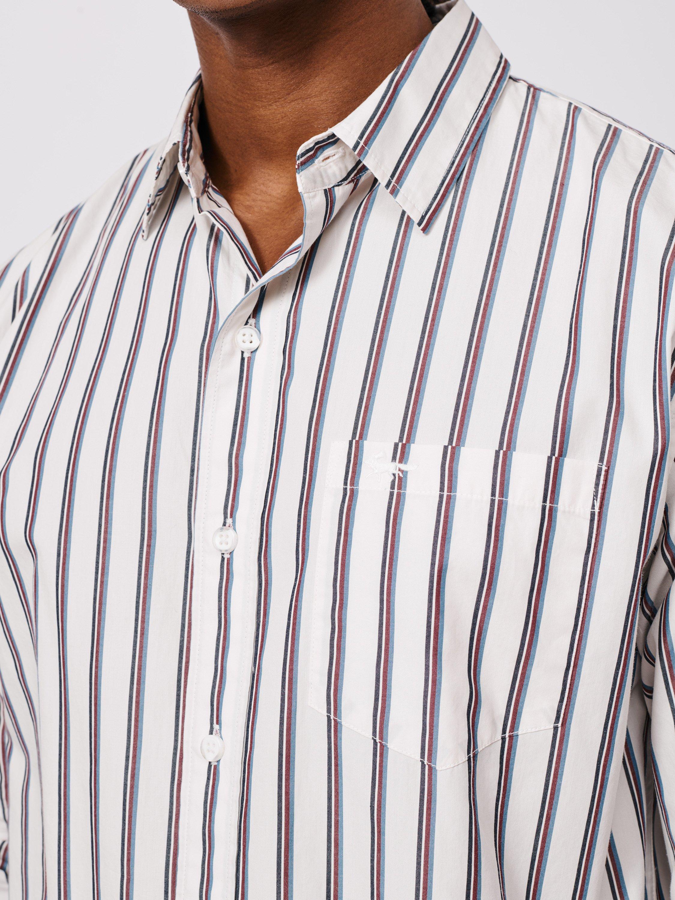 Product image 4 of 6, which shows Aubin Gladstone Stripe Poplin Shirt, Navy/Port, M
