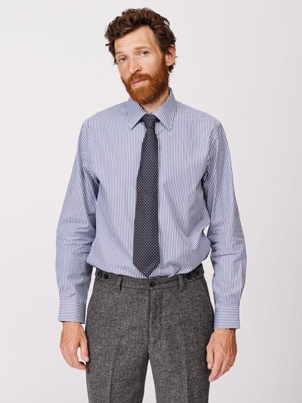Aubin Hardy Cotton Regular Fit Cutaway Collar Stripe Shirt, Dark Blue