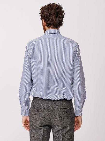 Aubin Hardy Cotton Regular Fit Cutaway Collar Stripe Shirt - view 2, Dark Blue
