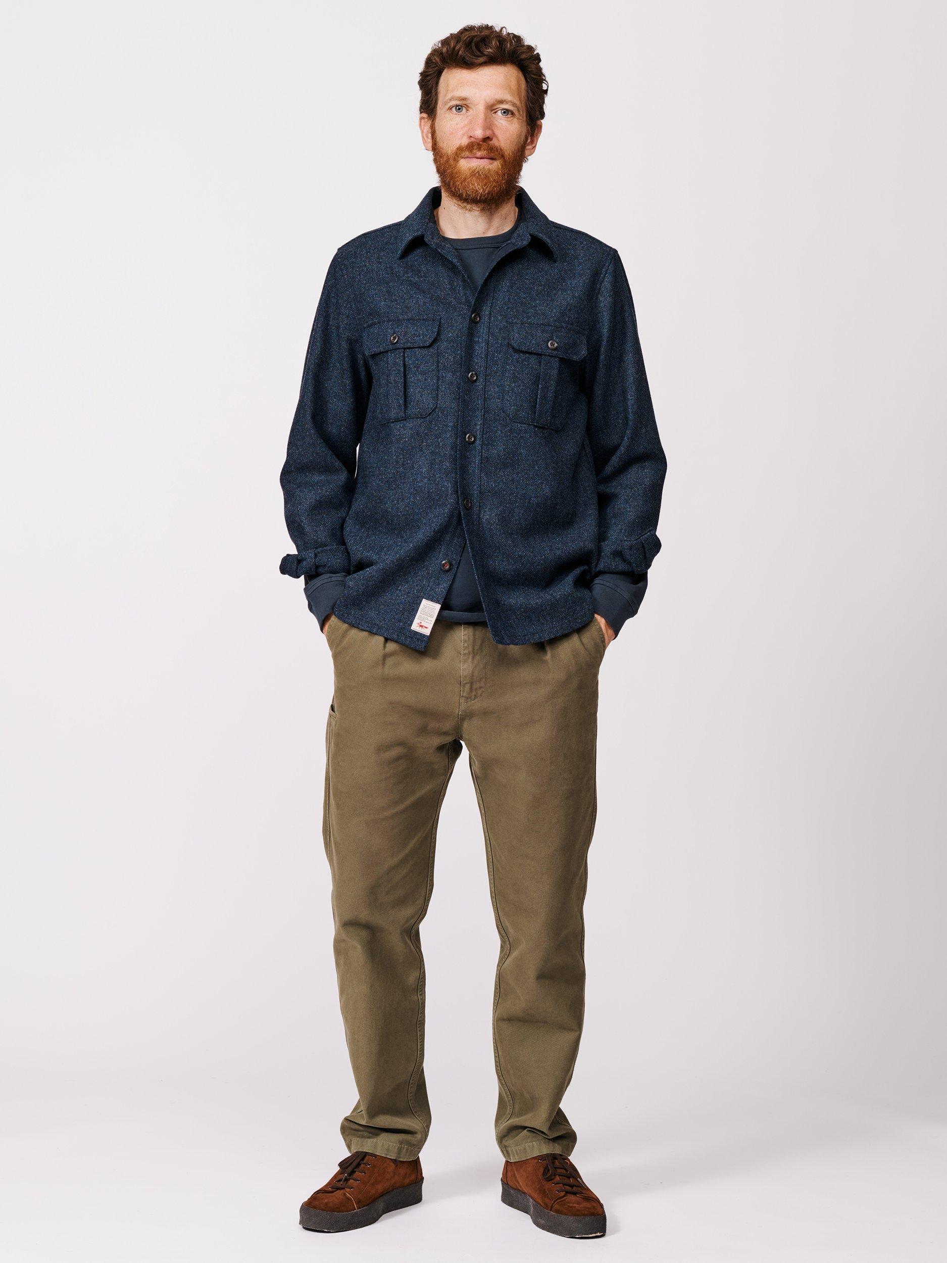 Product image 3 of 7, which shows Aubin Ravendale Wool Regular Fit Herringbone Overshirt, Navy, S
