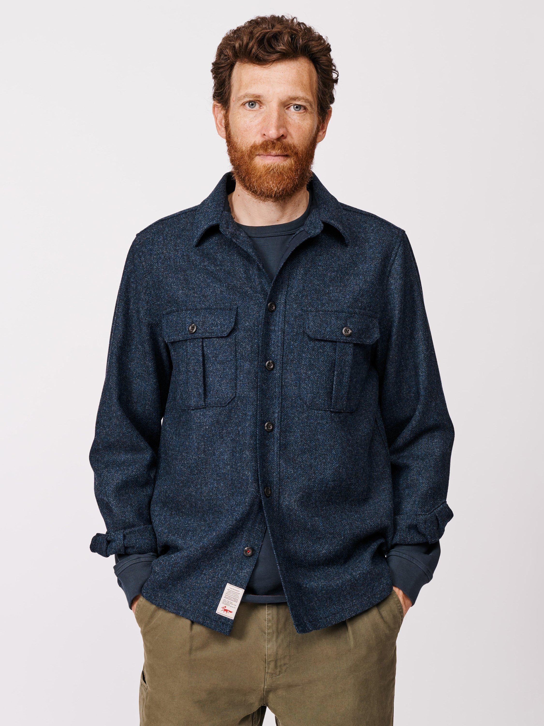 Product image 4 of 7, which shows Aubin Ravendale Wool Regular Fit Herringbone Overshirt, Navy, S