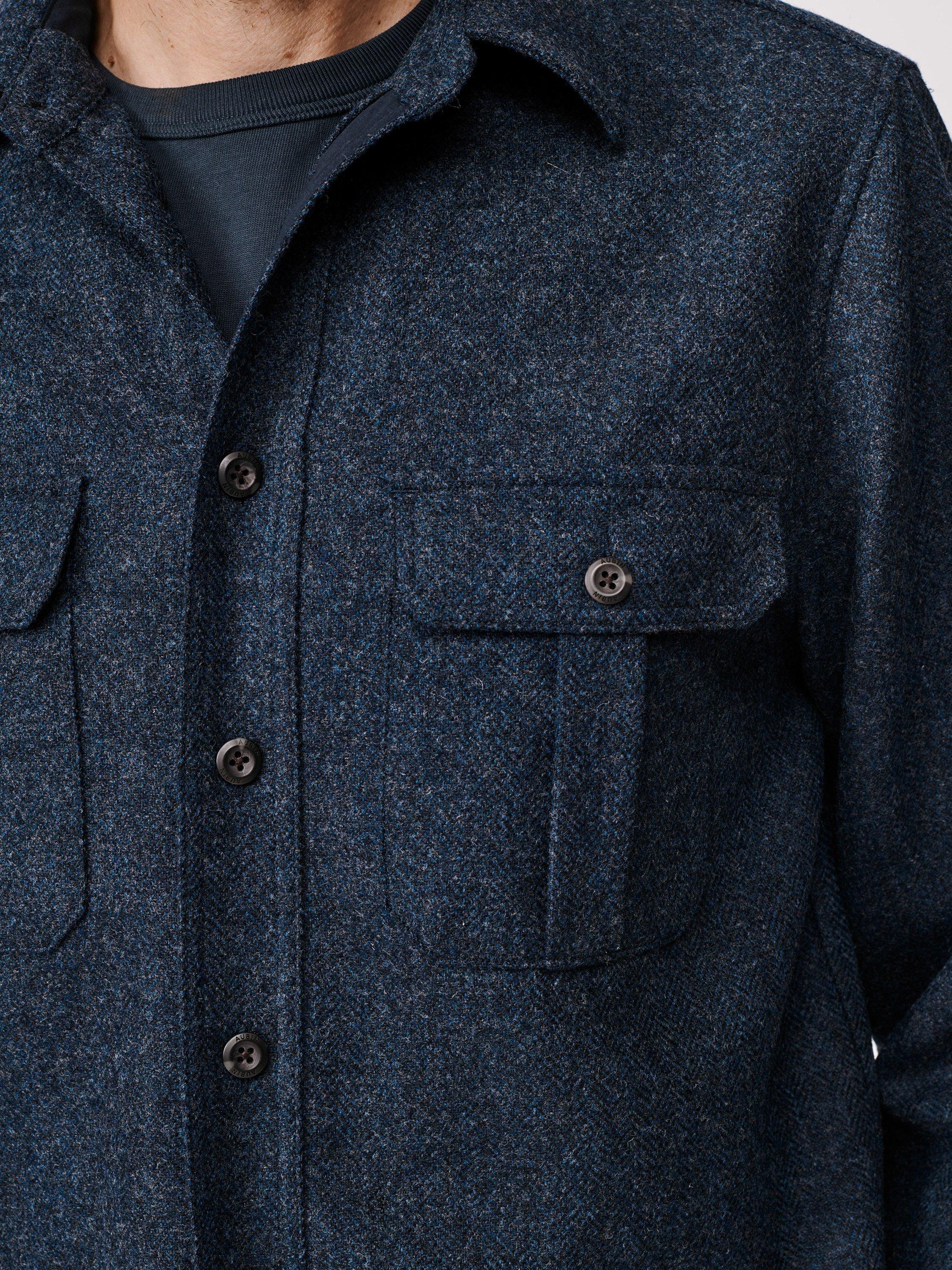 Product image 5 of 7, which shows Aubin Ravendale Wool Regular Fit Herringbone Overshirt, Navy, S