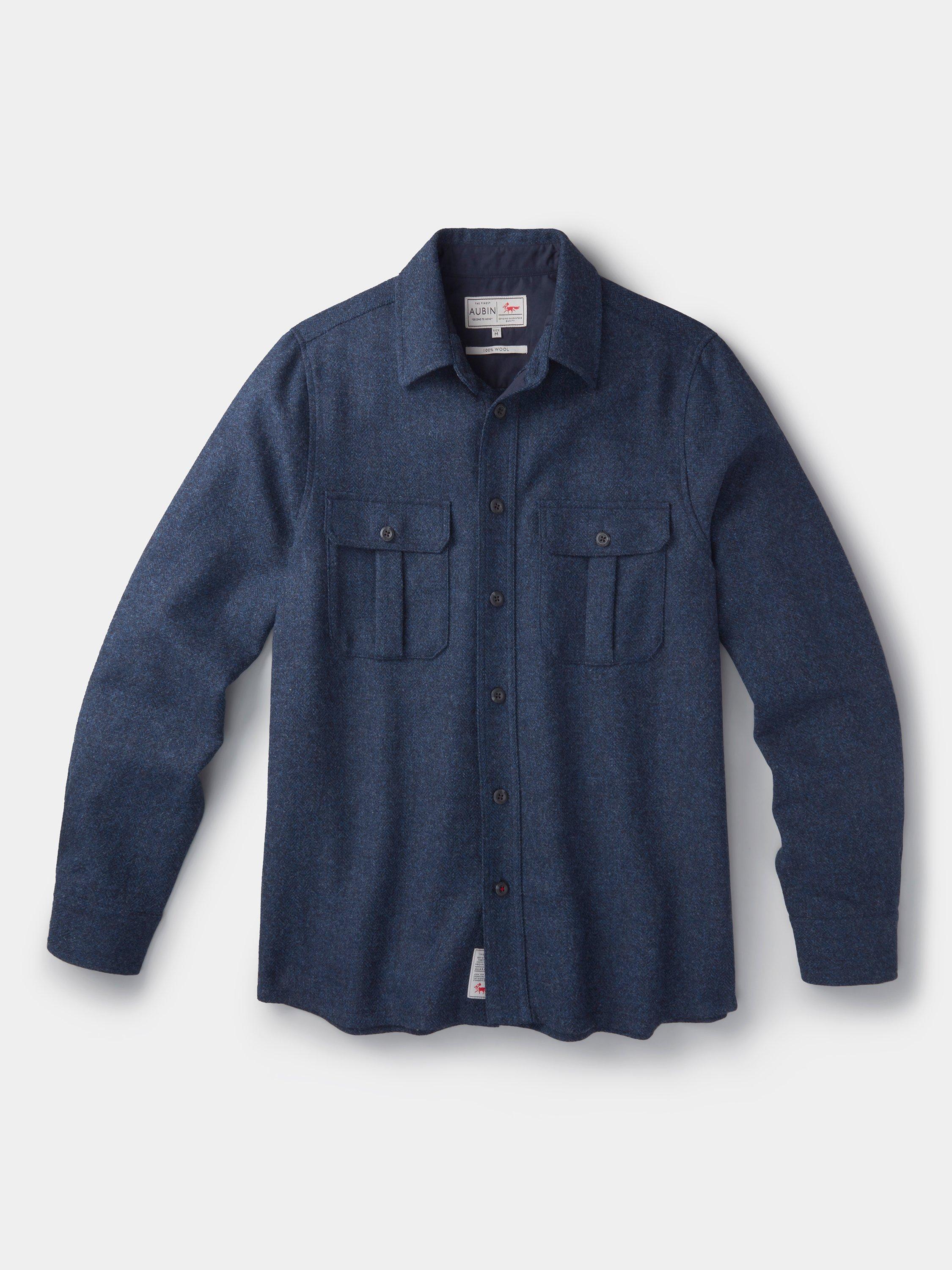 Product image 7 of 7, which shows Aubin Ravendale Wool Regular Fit Herringbone Overshirt, Navy, S