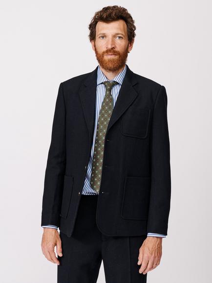 Aubin Mareham Wool Patch Pocket Suit Blazer, Navy, Navy