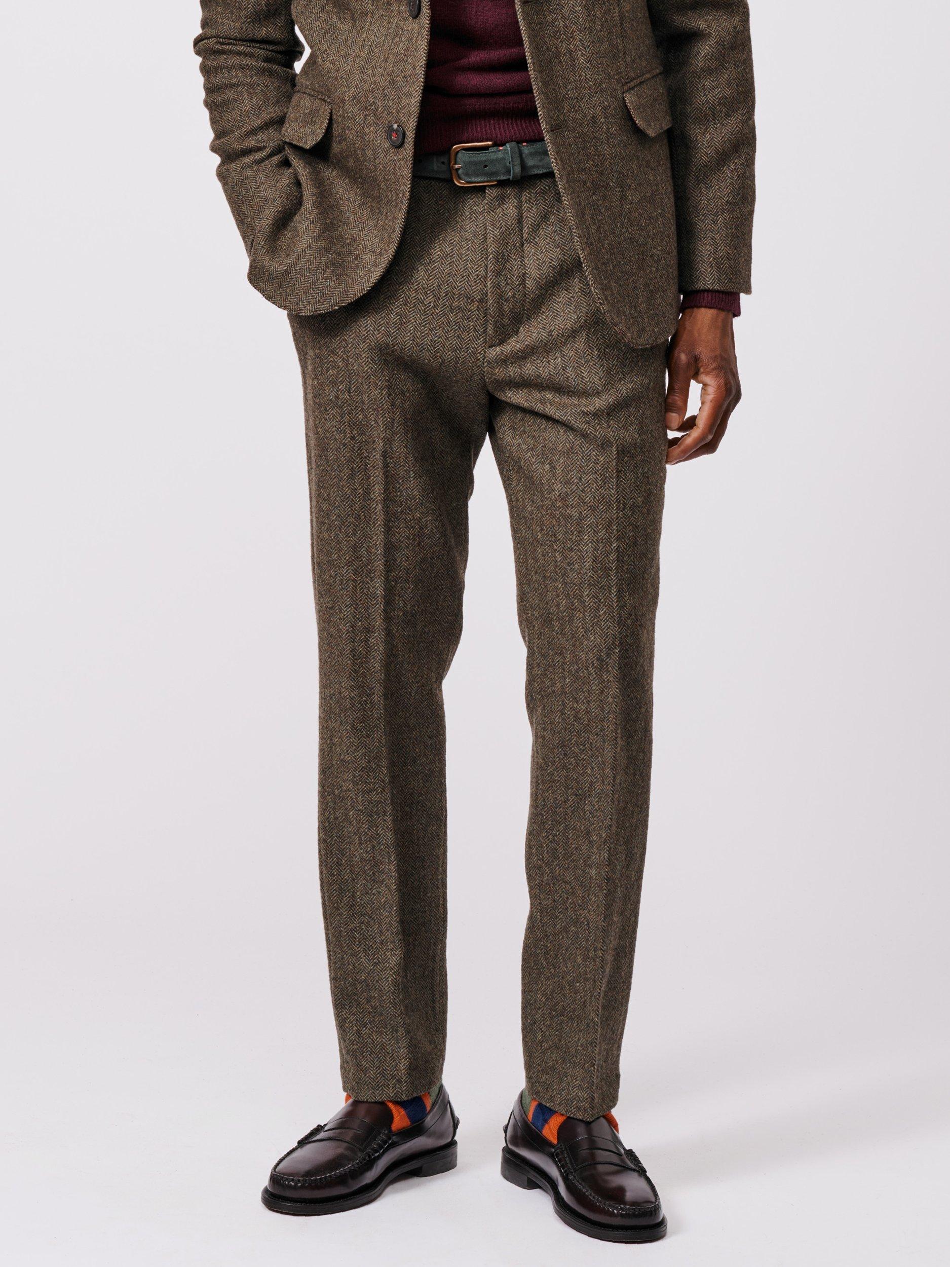 Product image 1 of 5, which shows Aubin Pasmore Herringbone Wool Suit Trousers, Green, 30R