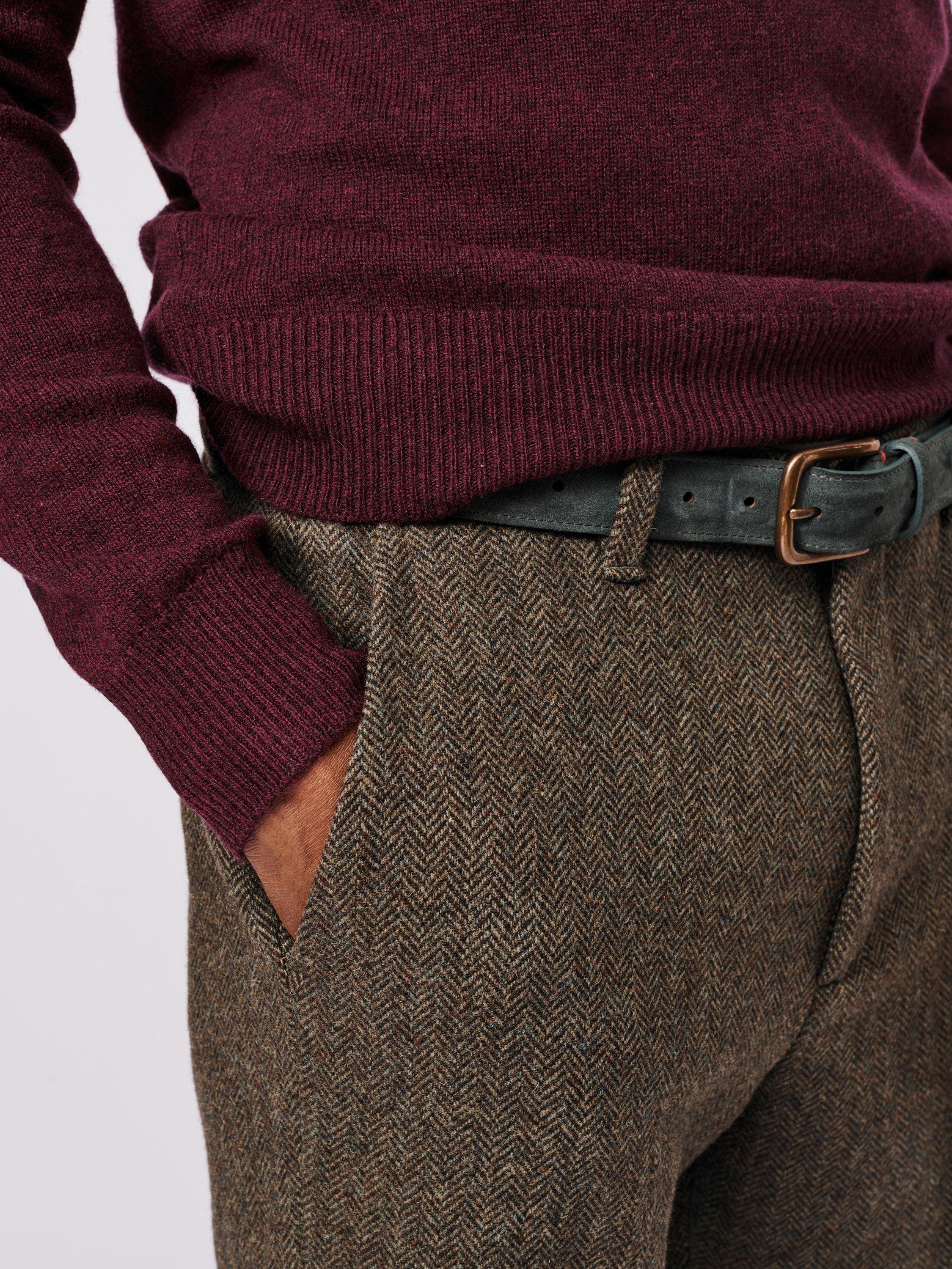 Product image 3 of 5, which shows Aubin Pasmore Herringbone Wool Suit Trousers, Green, 30R