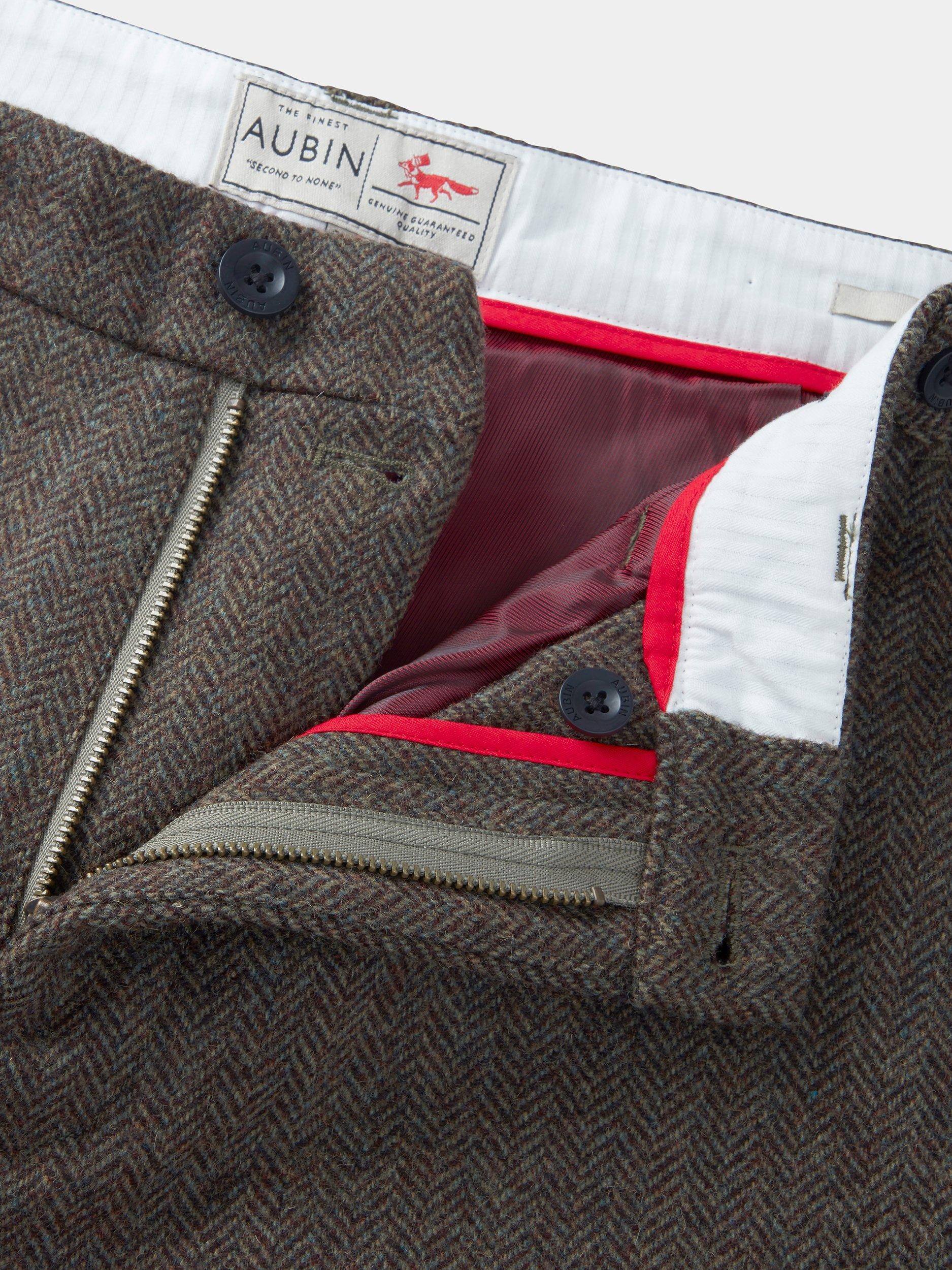 Product image 5 of 5, which shows Aubin Pasmore Herringbone Wool Suit Trousers, Green, 30R