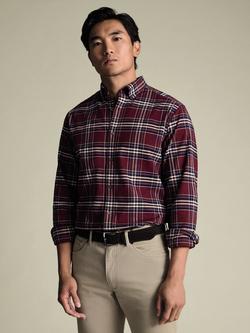 Charles Tyrwhitt Cotton Flannel Check Long Sleeve Shirt, Burgundy Check