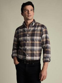 Charles Tyrwhitt Cotton Flannel Check Long Sleeve Shirt, Lt Grey/Neut Check