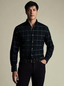 Charles Tyrwhitt Cotton Flannel Check Long Sleeve Shirt, Navy & Green Check