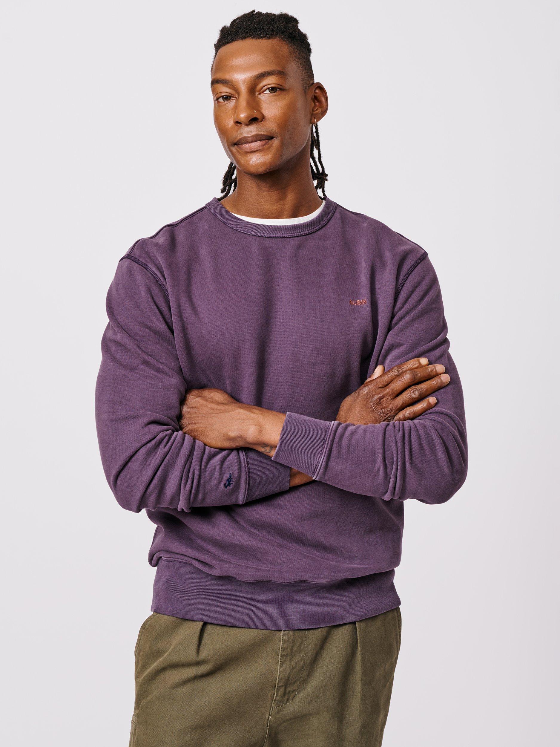 Product image 1 of 6, which shows Aubin Vestry Crew Neck Cotton Sweatshirt, Deep Purple, S