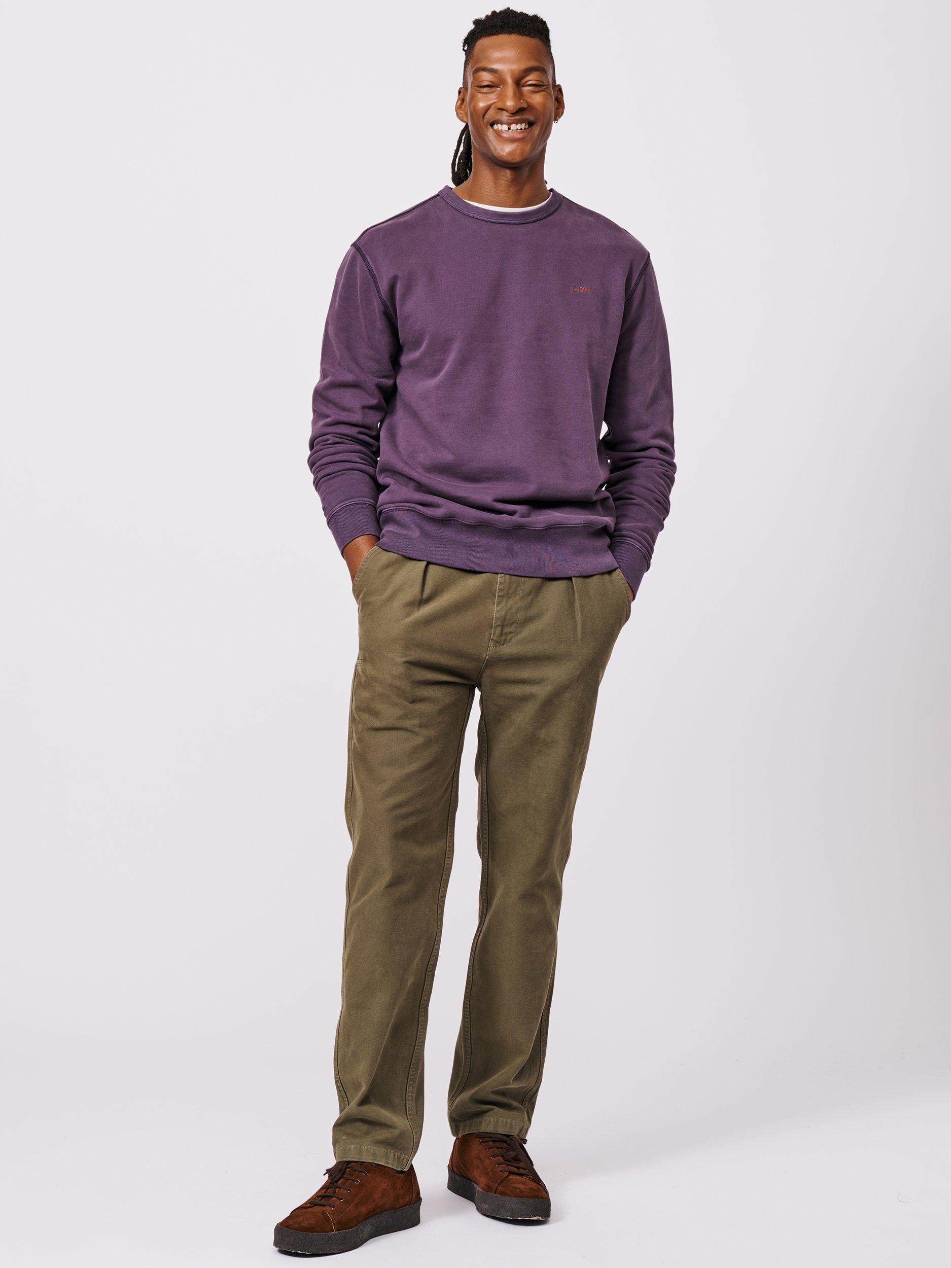 Product image 3 of 6, which shows Aubin Vestry Crew Neck Cotton Sweatshirt, Deep Purple, S