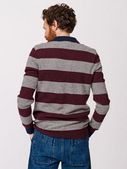 Aubin Belmont Knitted Rugby Top, Grey Marl/Burgundy Stripe - view 2, Grey Marl/Burg Stri
