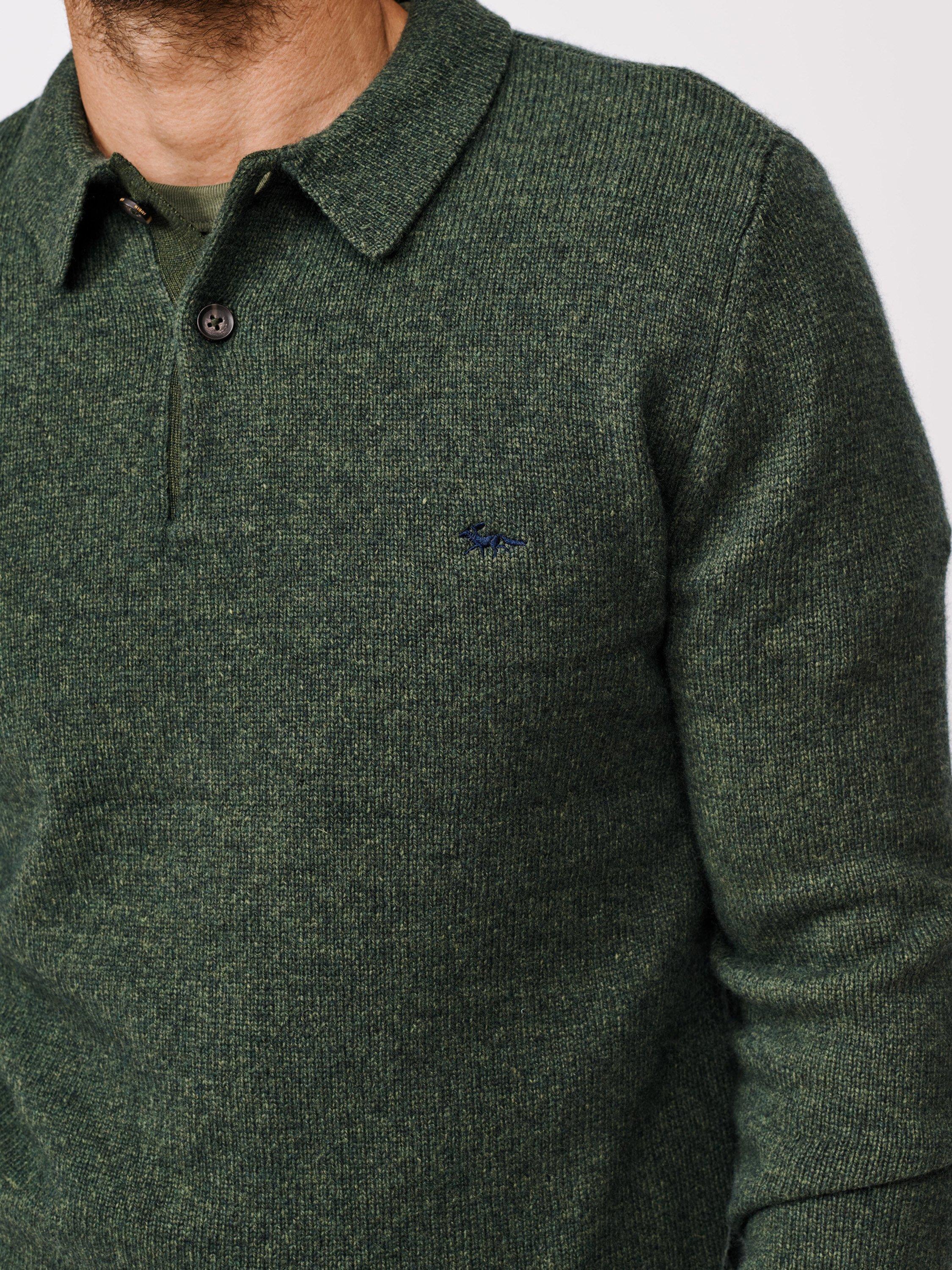 Product image 4 of 5, which shows Aubin Shore Wool Blend Long Sleeve Polo Shirt, Khaki, S