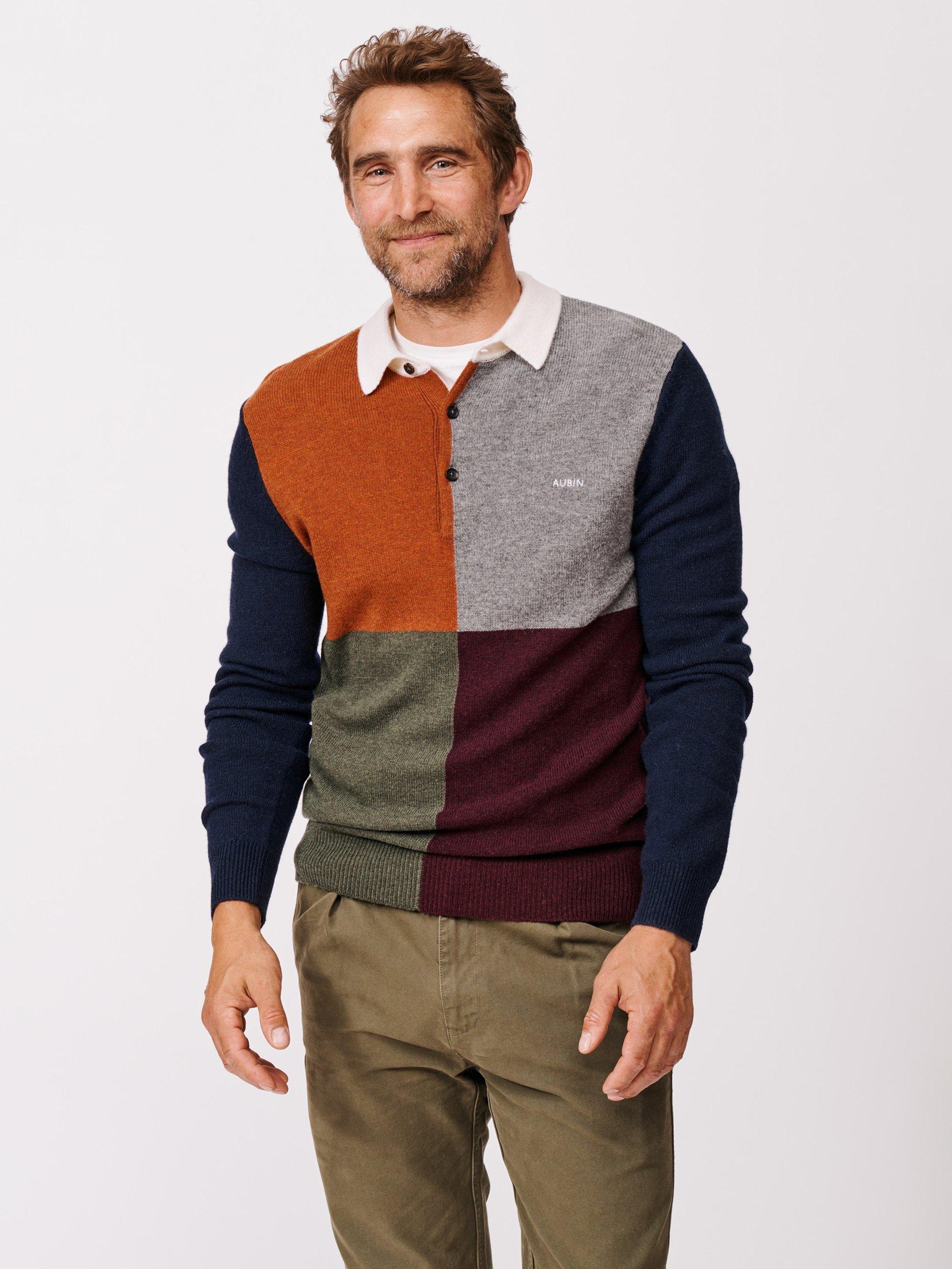 Product image 1 of 5, which shows Aubin Kendal Knitted Harlequin Rugby Top, Multi, M