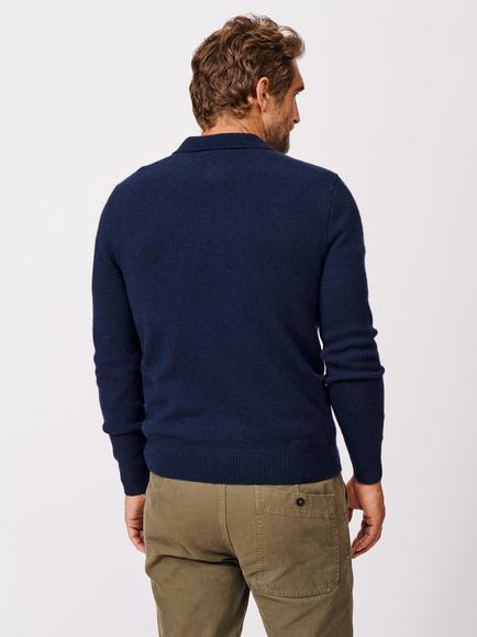Aubin Shore Wool Blend Long Sleeve Polo Shirt - view 2, Navy
