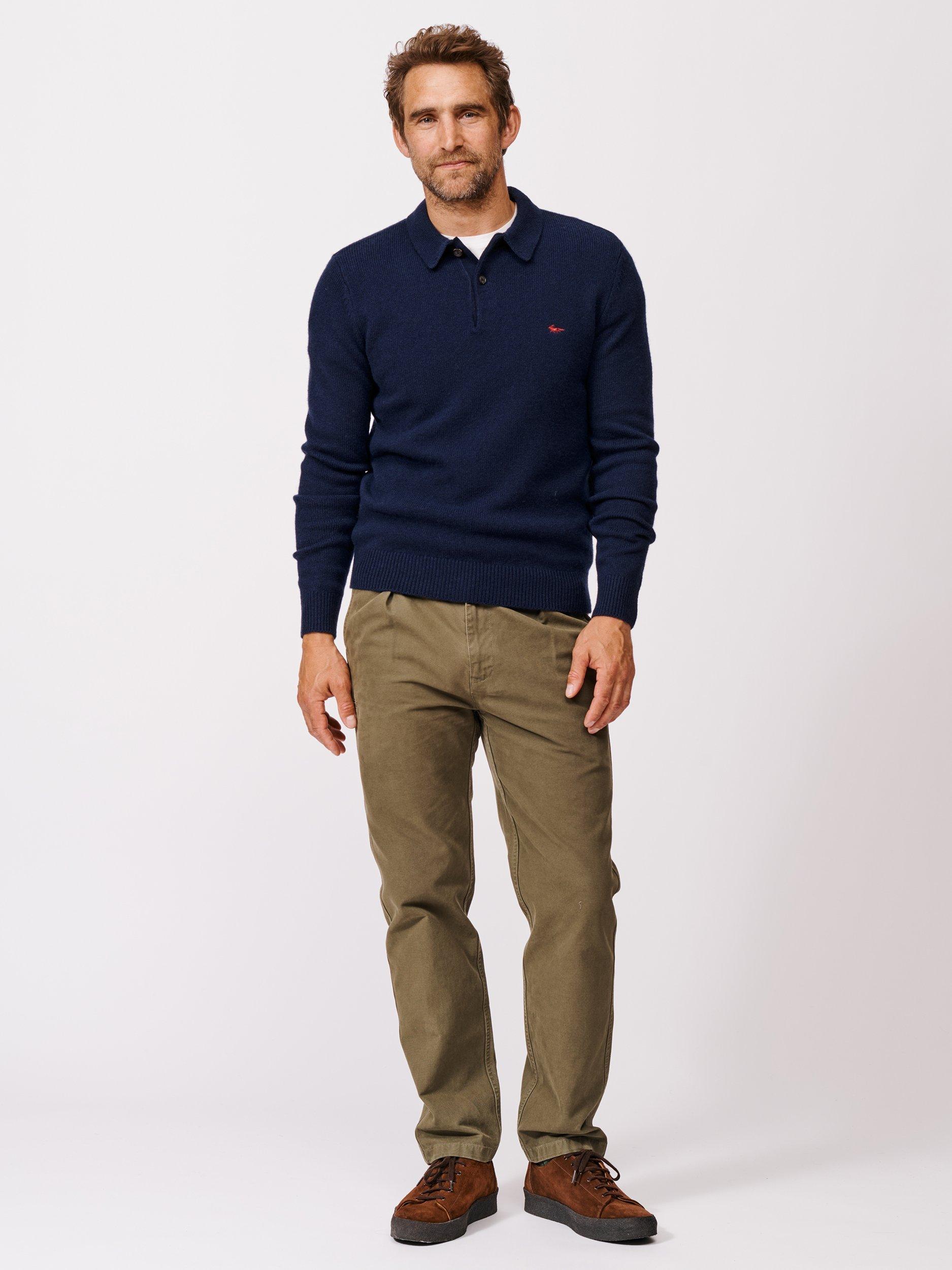 Product image 3 of 5, which shows Aubin Shore Wool Blend Long Sleeve Polo Shirt, Navy, S