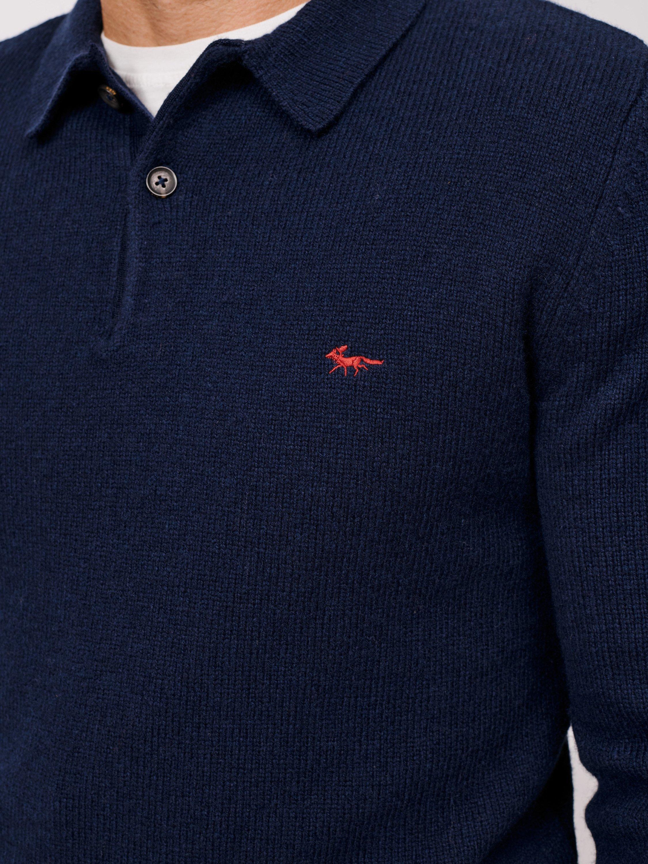 Product image 4 of 5, which shows Aubin Shore Wool Blend Long Sleeve Polo Shirt, Navy, S