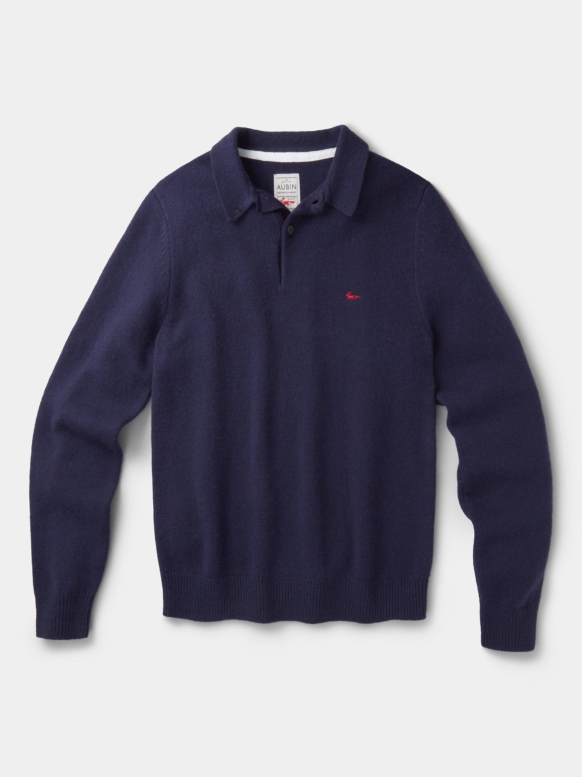 Product image 5 of 5, which shows Aubin Shore Wool Blend Long Sleeve Polo Shirt, Navy, S