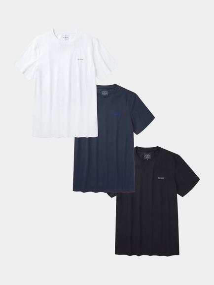 Aubin Durham Crew Neck Cotton T-Shirt, Pack of 3, White/Navy/Black, White/Navy/Black