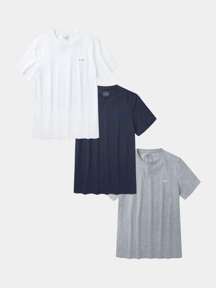 Aubin Durham Crew Neck T-Shirt, Pack of 3, White/Navy/Grey, White/Navy/Grey