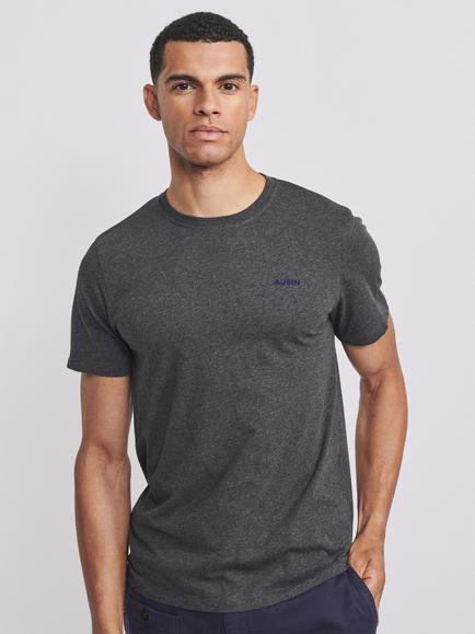 Aubin Fotherby Crew Neck Cotton Blend T-Shirt, Charcoal, Charcoal