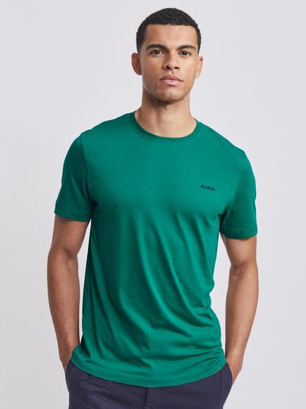 Aubin Fotherby Crew Neck Cotton T-Shirt, Forest Green