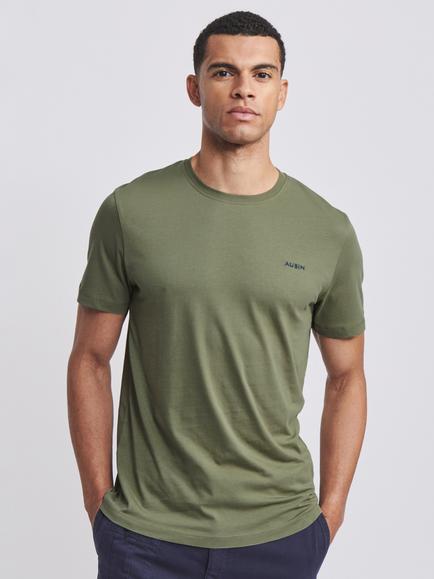 Aubin Fotherby Crew Neck Cotton T-Shirt, Khaki, Khaki