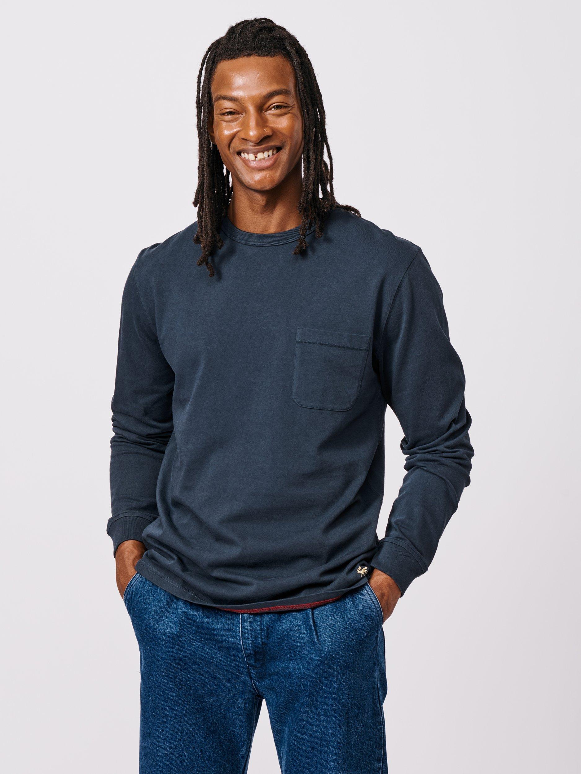 Product image 1 of 4, which shows Aubin George Cotton Regular Fit Long Sleeve T-Shirt, Navy, M