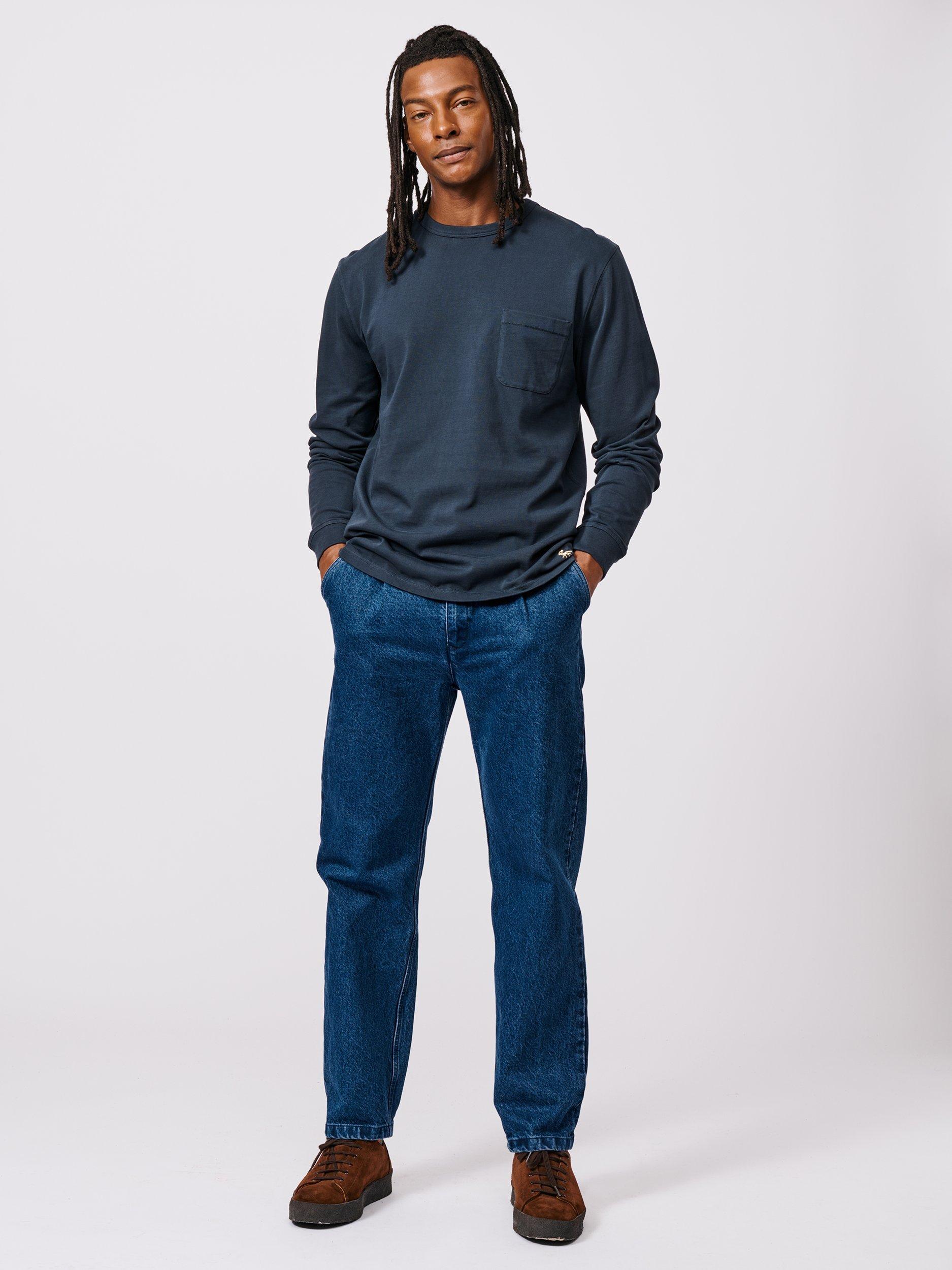 Product image 3 of 4, which shows Aubin George Cotton Regular Fit Long Sleeve T-Shirt, Navy, M