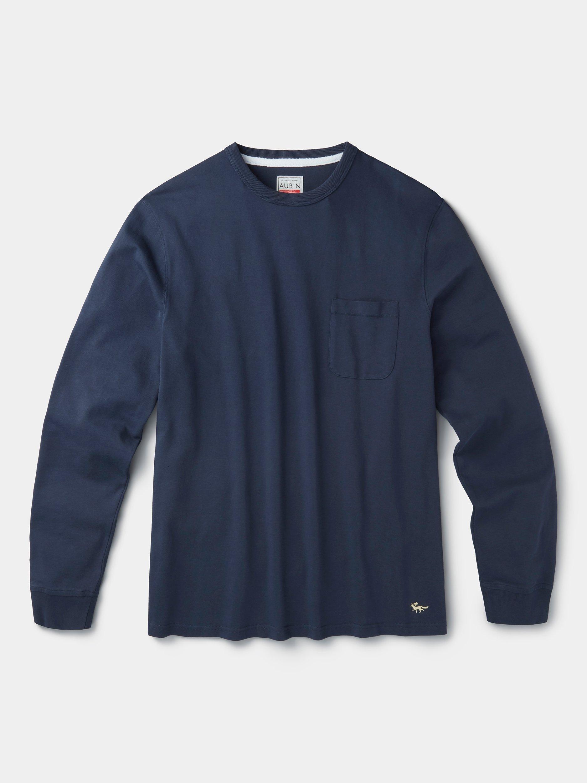 Product image 4 of 4, which shows Aubin George Cotton Regular Fit Long Sleeve T-Shirt, Navy, M