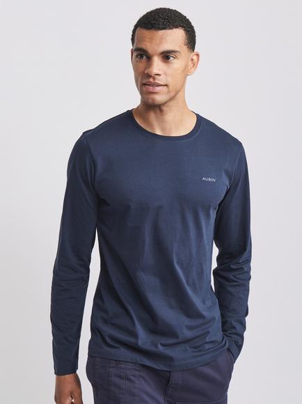 Aubin Hatcliffe Cotton Long Sleeve T-Shirt, Black, Navy