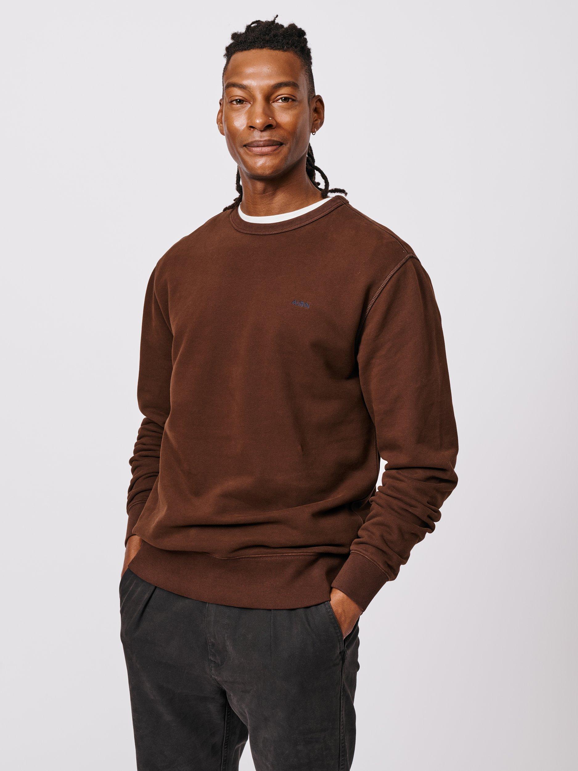 Product image 1 of 6, which shows Aubin Vestry Crew Neck Cotton Sweatshirt, Chocolate, S