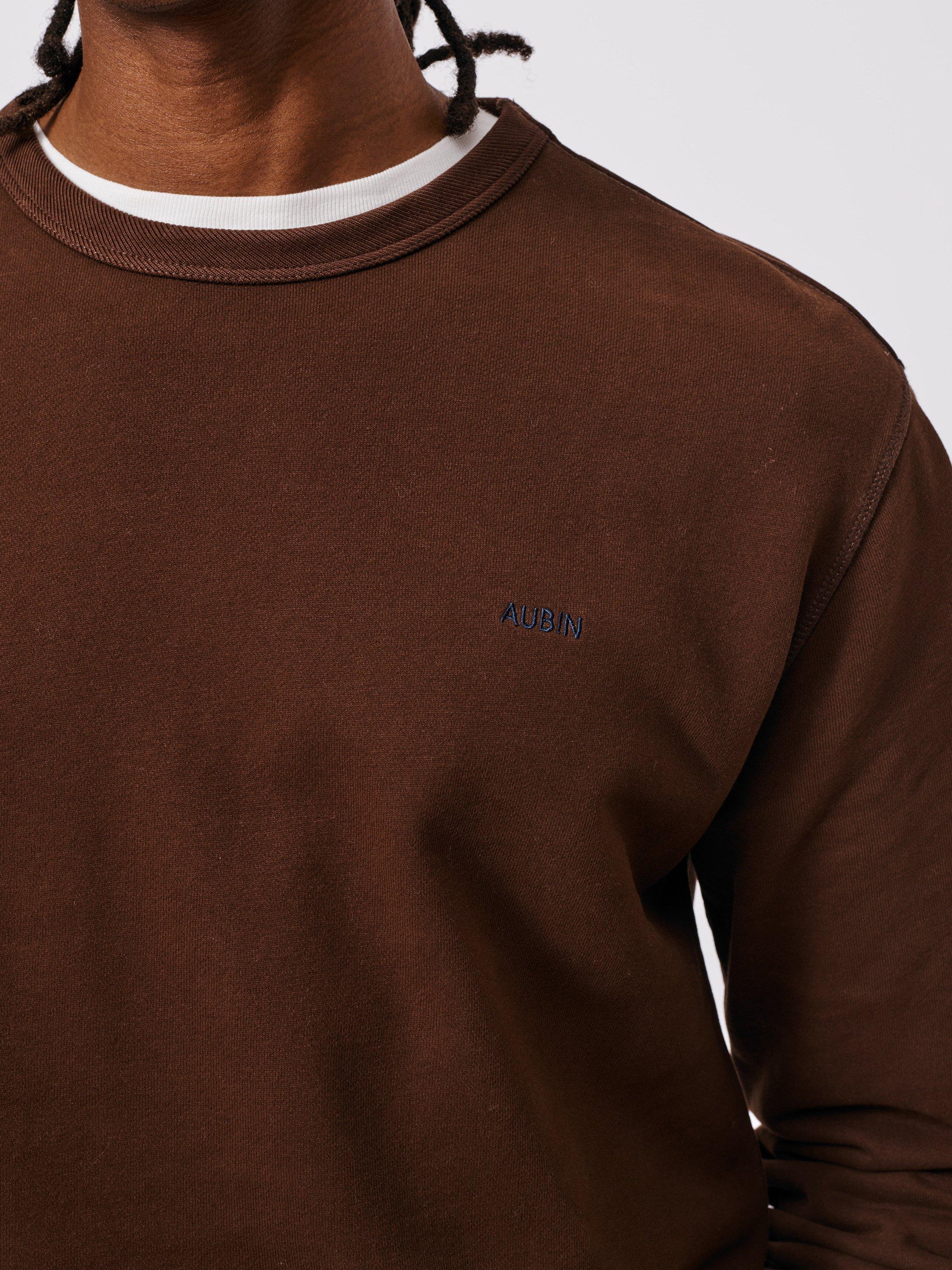 Product image 4 of 6, which shows Aubin Vestry Crew Neck Cotton Sweatshirt, Chocolate, S