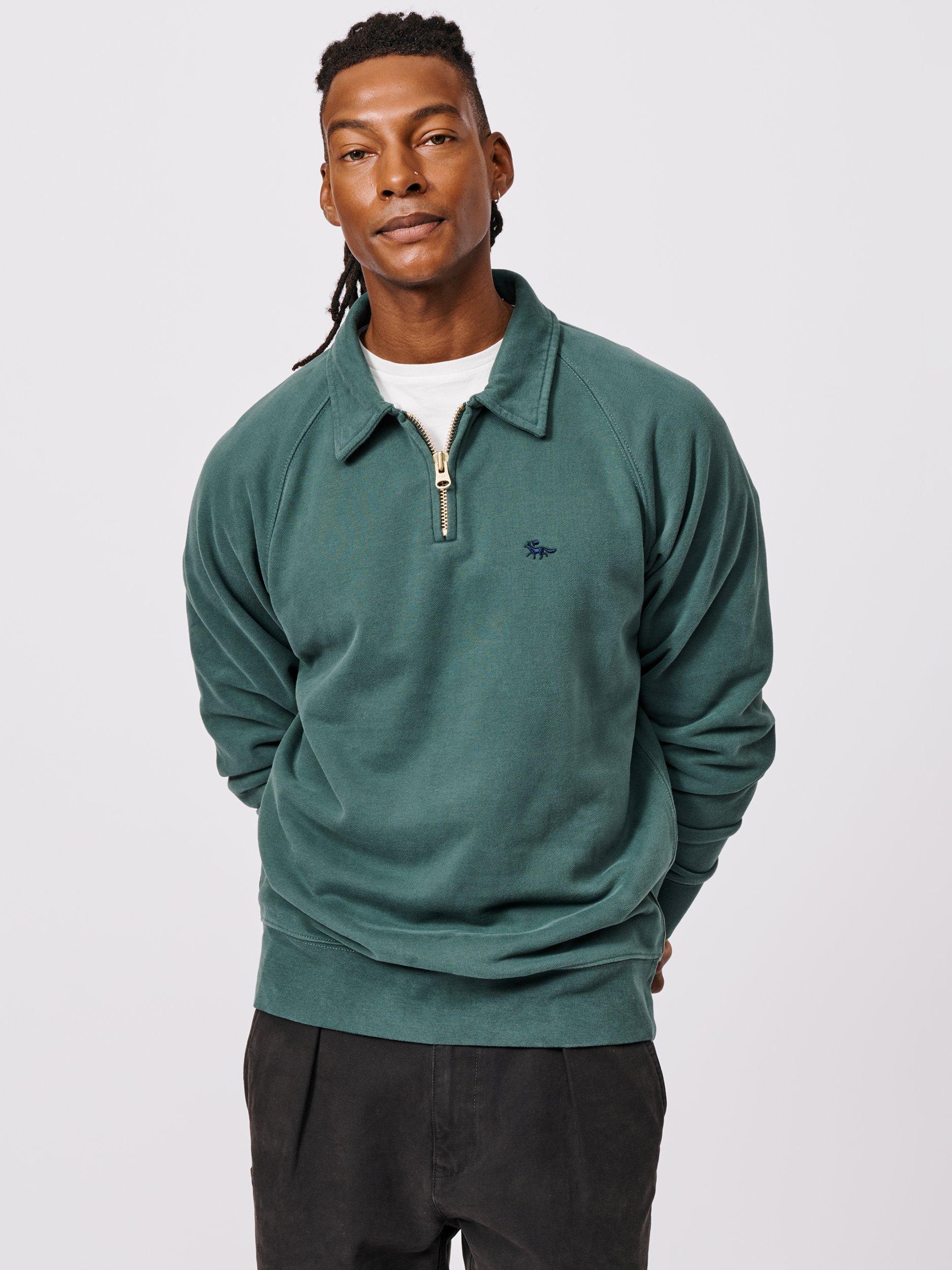 Product image 1 of 5, which shows Aubin Dunster Zip Neck Jumper, Racing Green, L