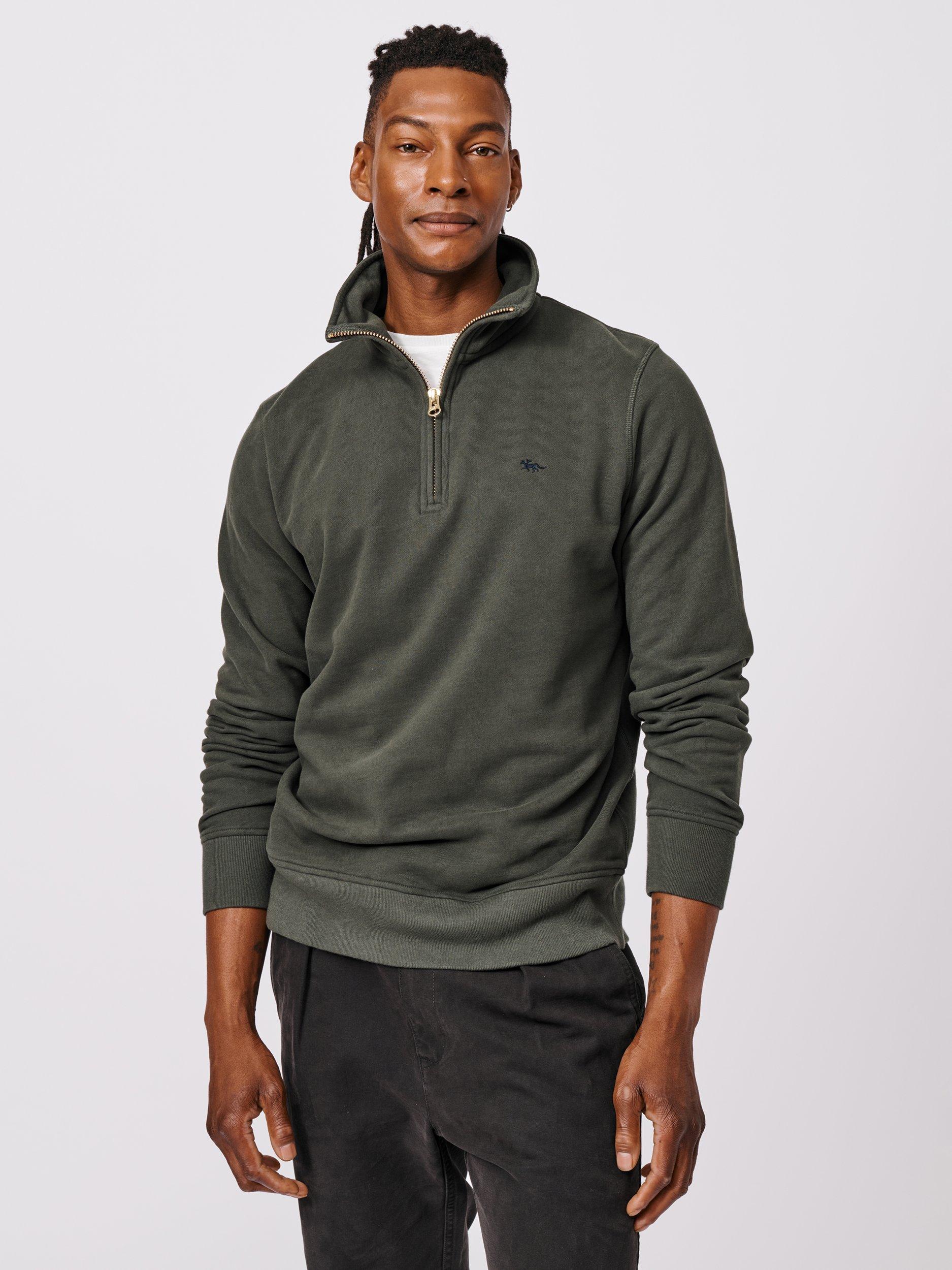 Product image 1 of 4, which shows Aubin Harris Cotton Zip Neck Jersey Top, Khaki, S