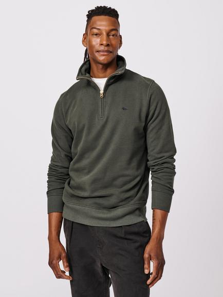 Aubin Harris Cotton Zip Neck Jersey Top, Khaki