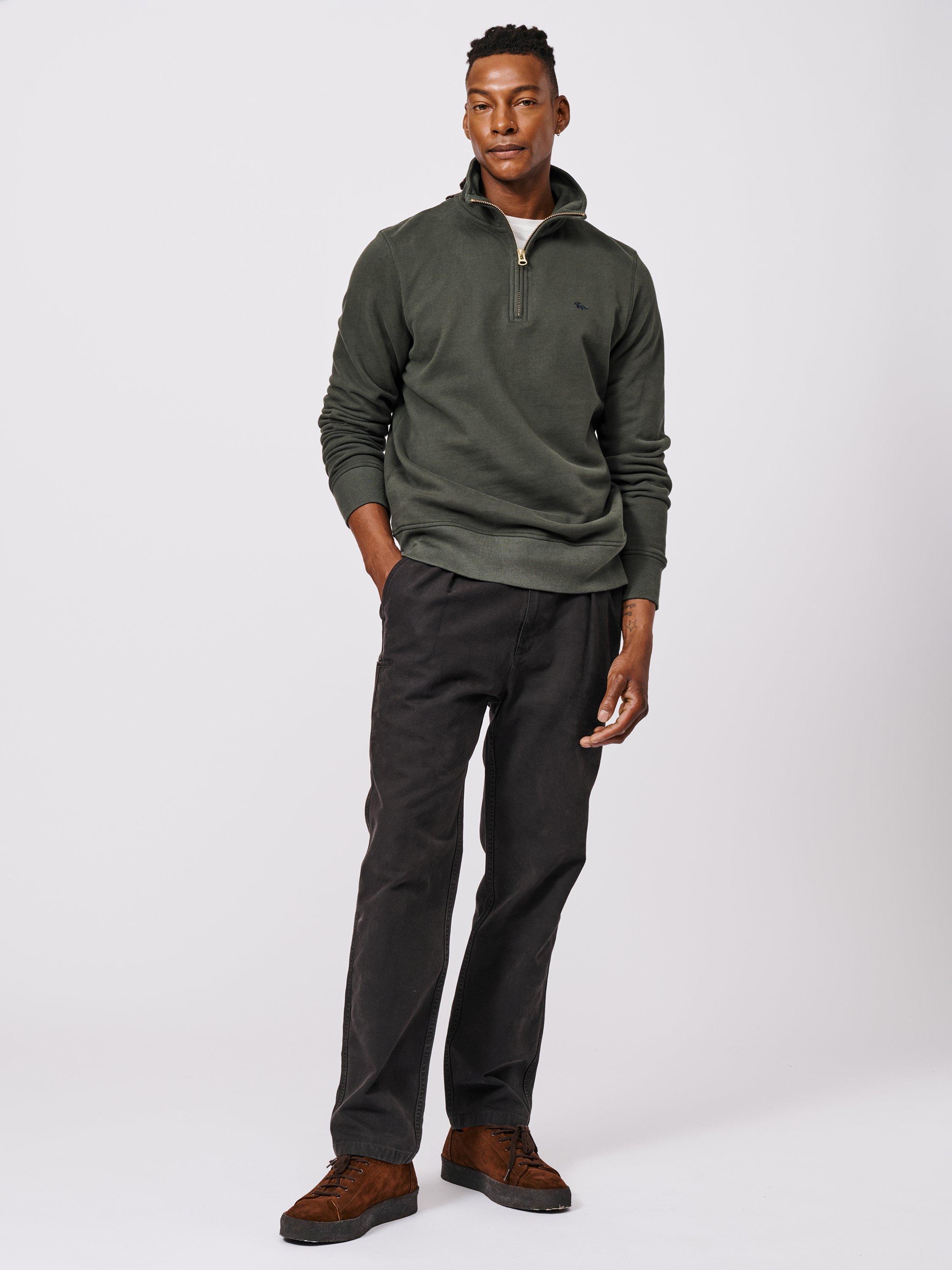 Product image 2 of 4, which shows Aubin Harris Cotton Zip Neck Jersey Top, Khaki, S