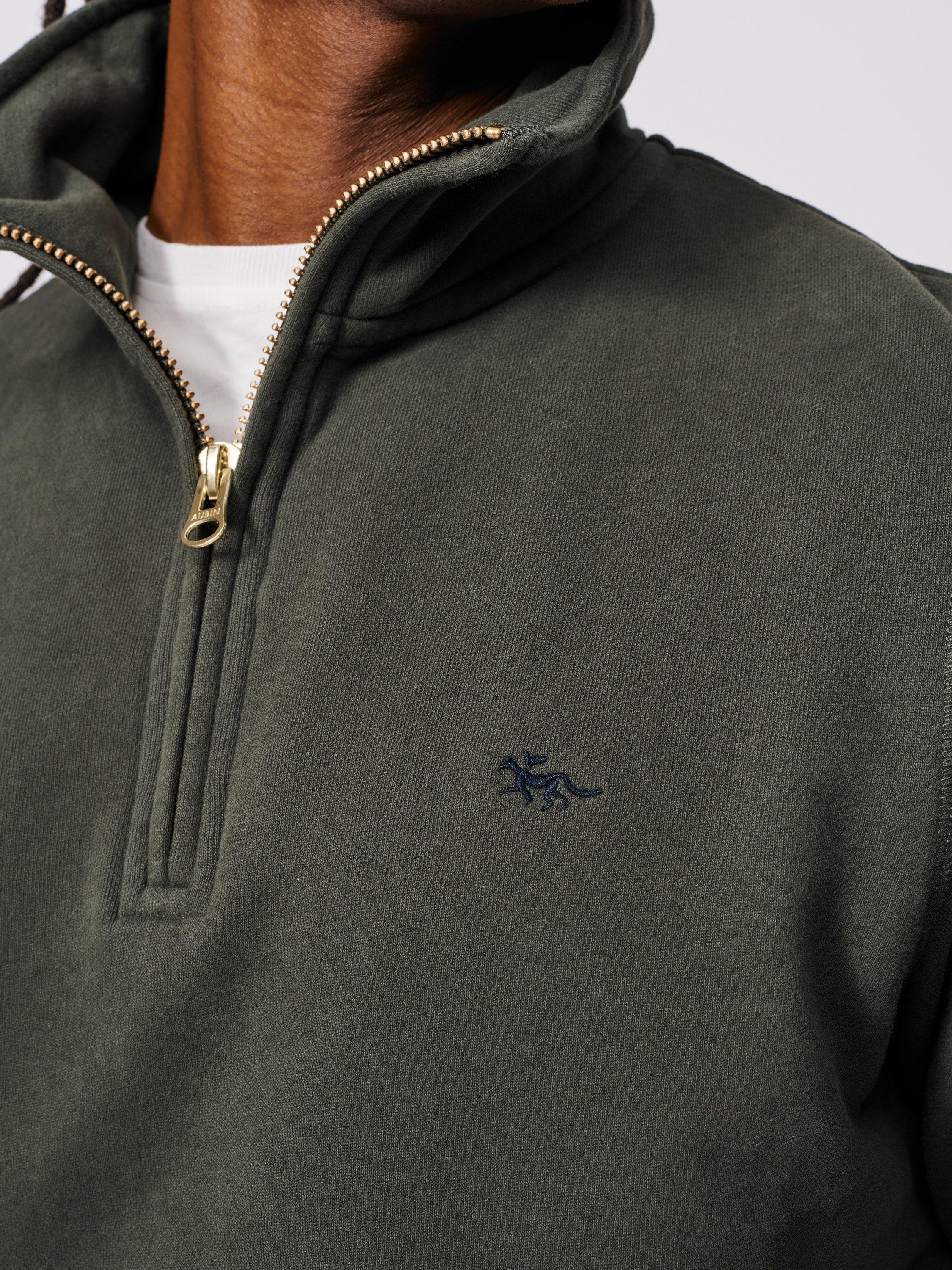 Product image 3 of 4, which shows Aubin Harris Cotton Zip Neck Jersey Top, Khaki, S