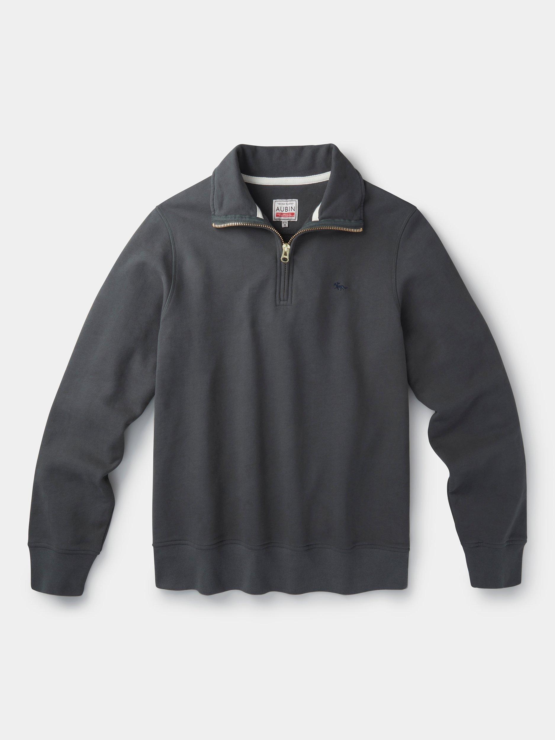 Product image 4 of 4, which shows Aubin Harris Cotton Zip Neck Jersey Top, Khaki, S