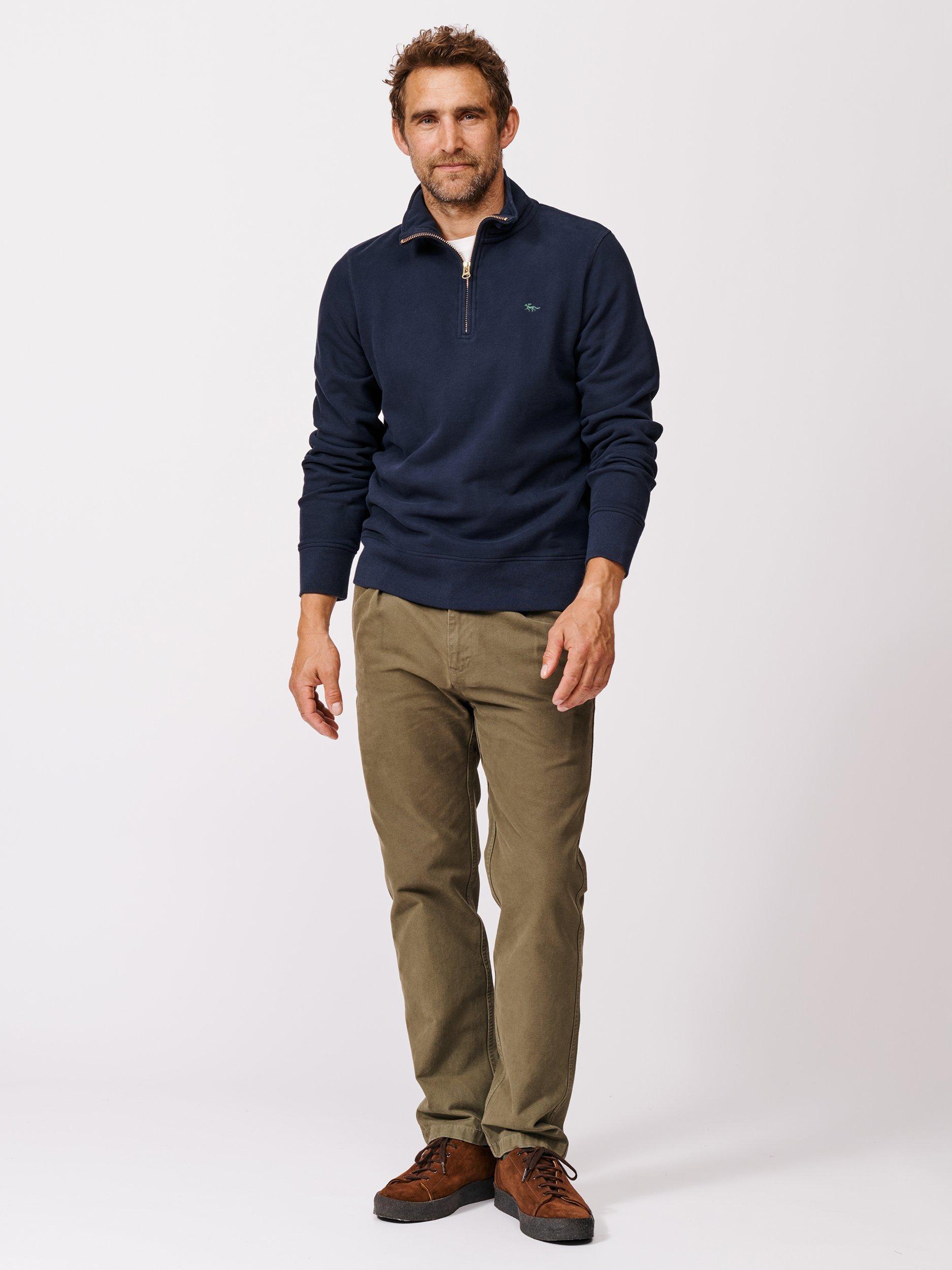 Product image 3 of 5, which shows Aubin Harris Cotton Zip Neck Jersey Top, Navy, S