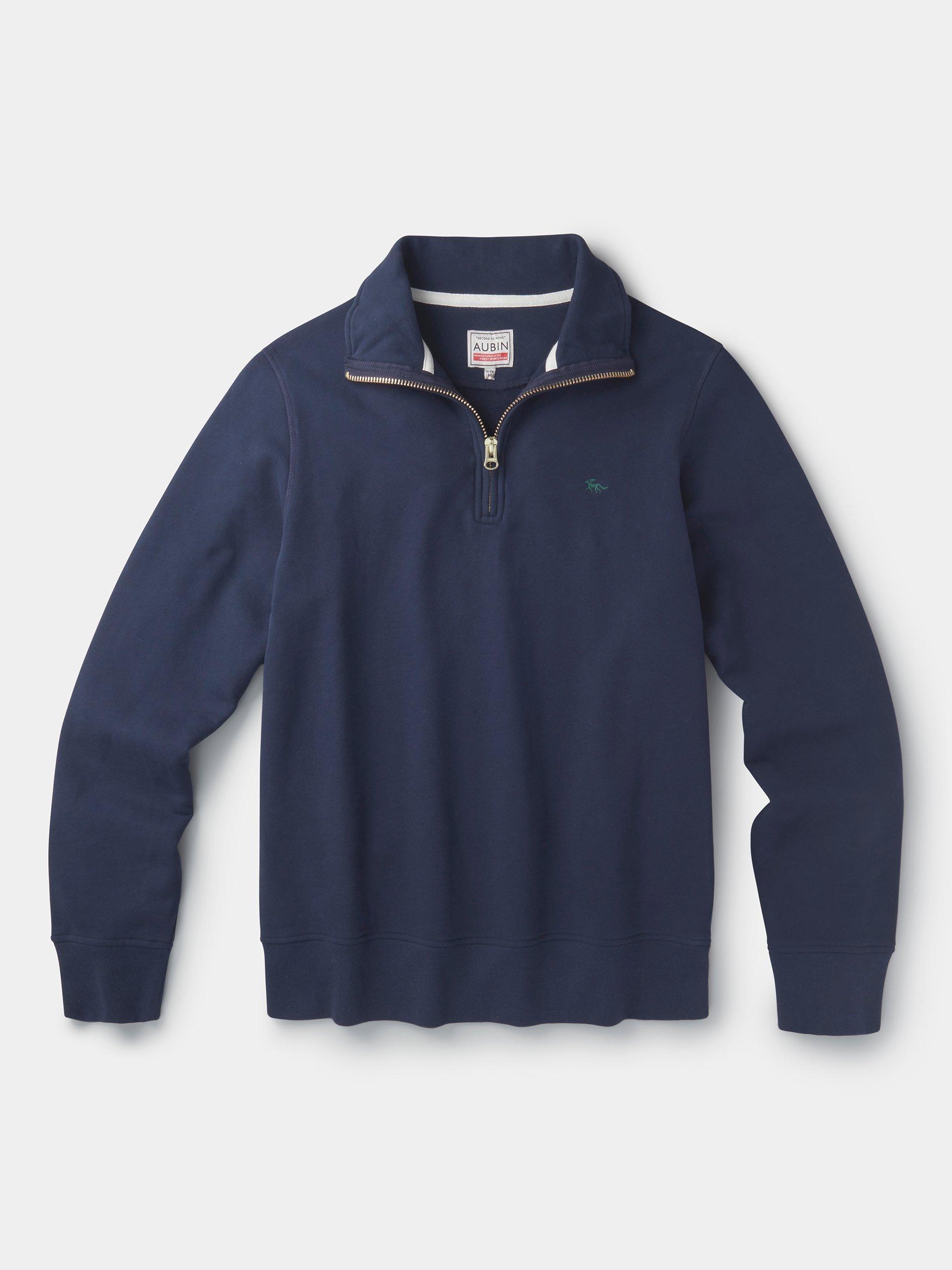 Product image 5 of 5, which shows Aubin Harris Cotton Zip Neck Jersey Top, Navy, S