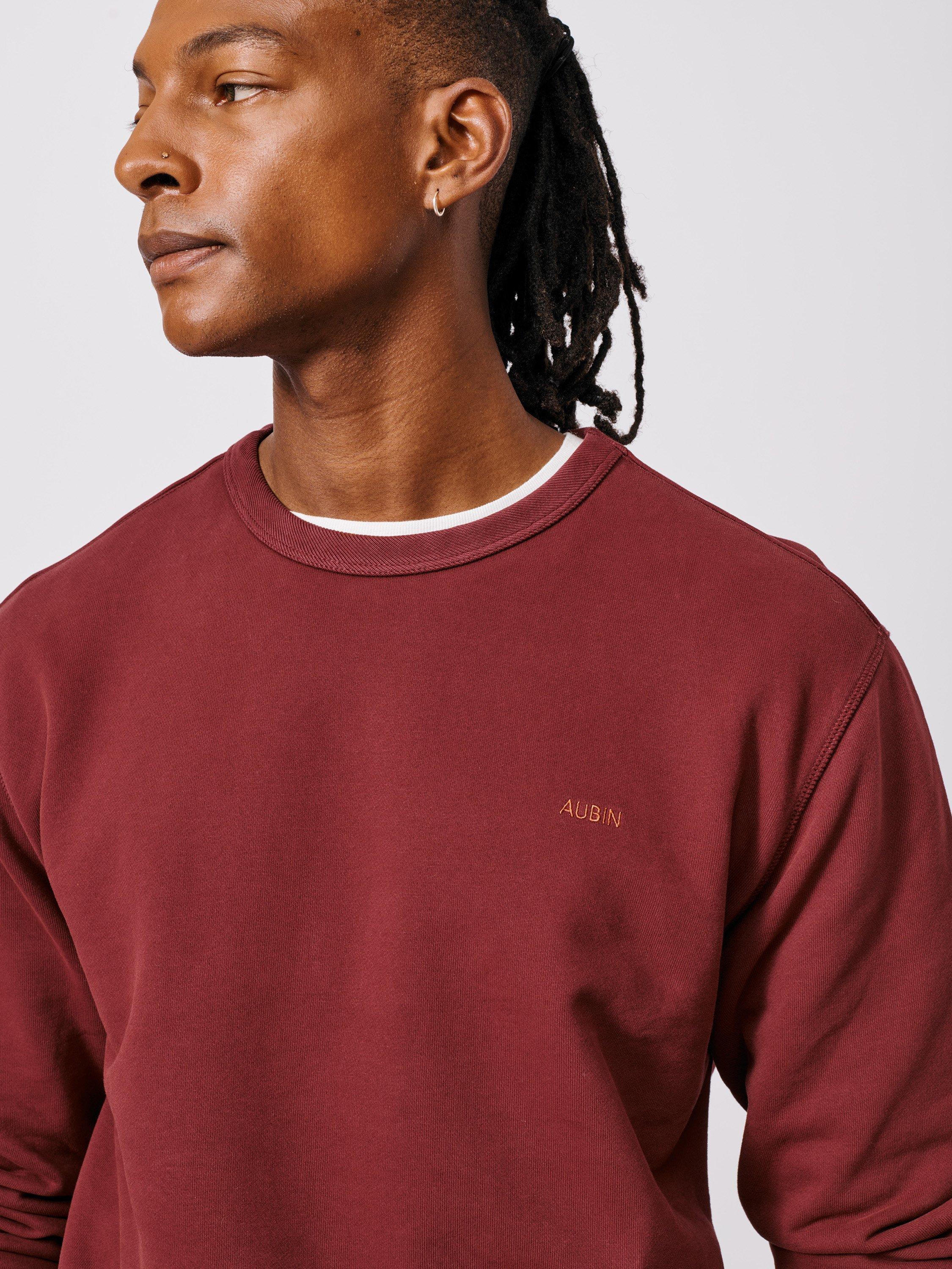Product image 4 of 6, which shows Aubin Vestry Crew Neck Cotton Sweatshirt, Port, M