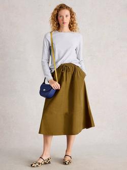 White Stuff Tilly Corduroy Midi Skirt, Khaki, Khaki