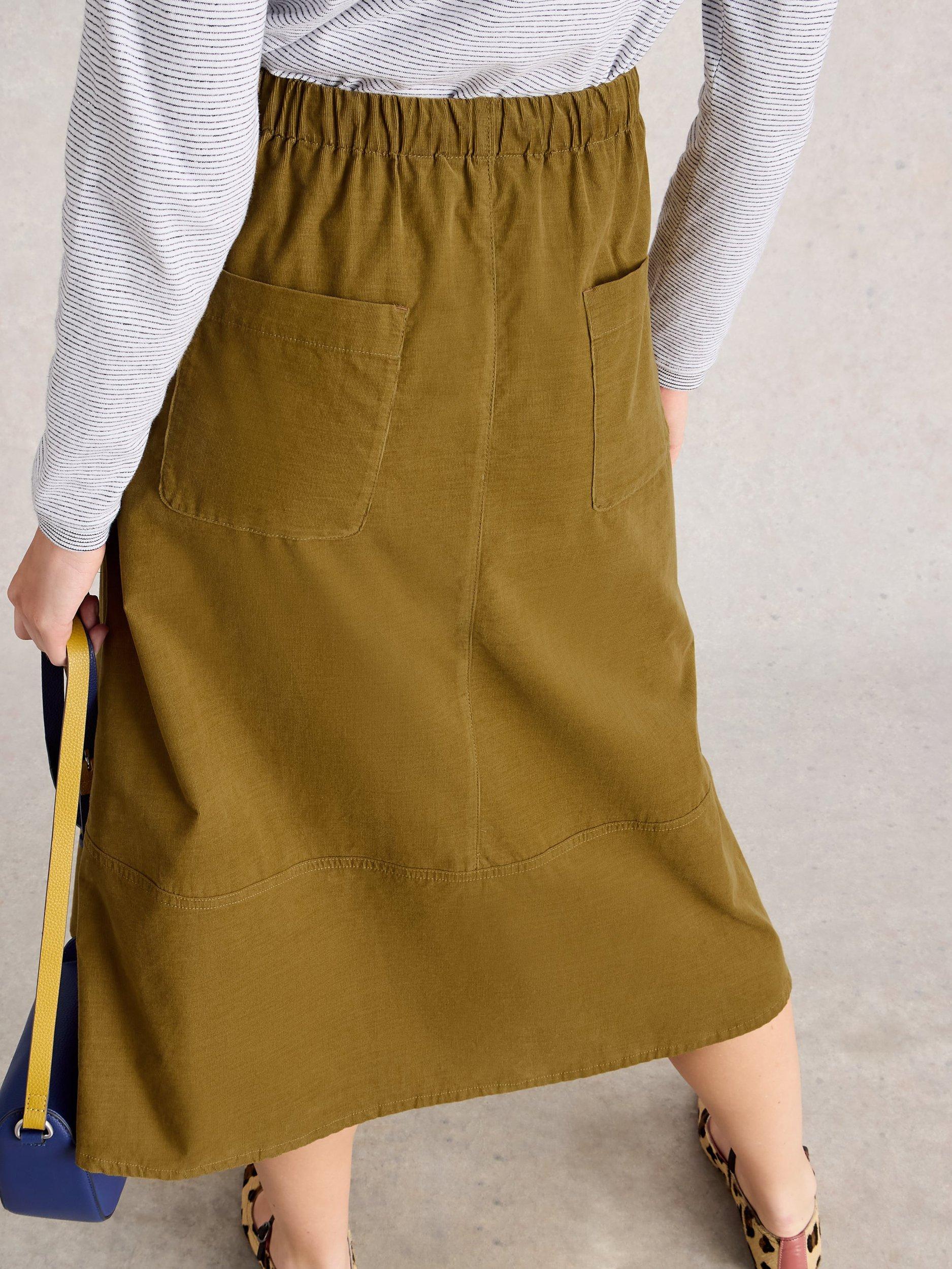 Product image 2 of 6, which shows White Stuff Tilly Corduroy Midi Skirt, Khaki, 8