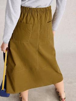 White Stuff Tilly Corduroy Midi Skirt, Khaki - view 2, Khaki