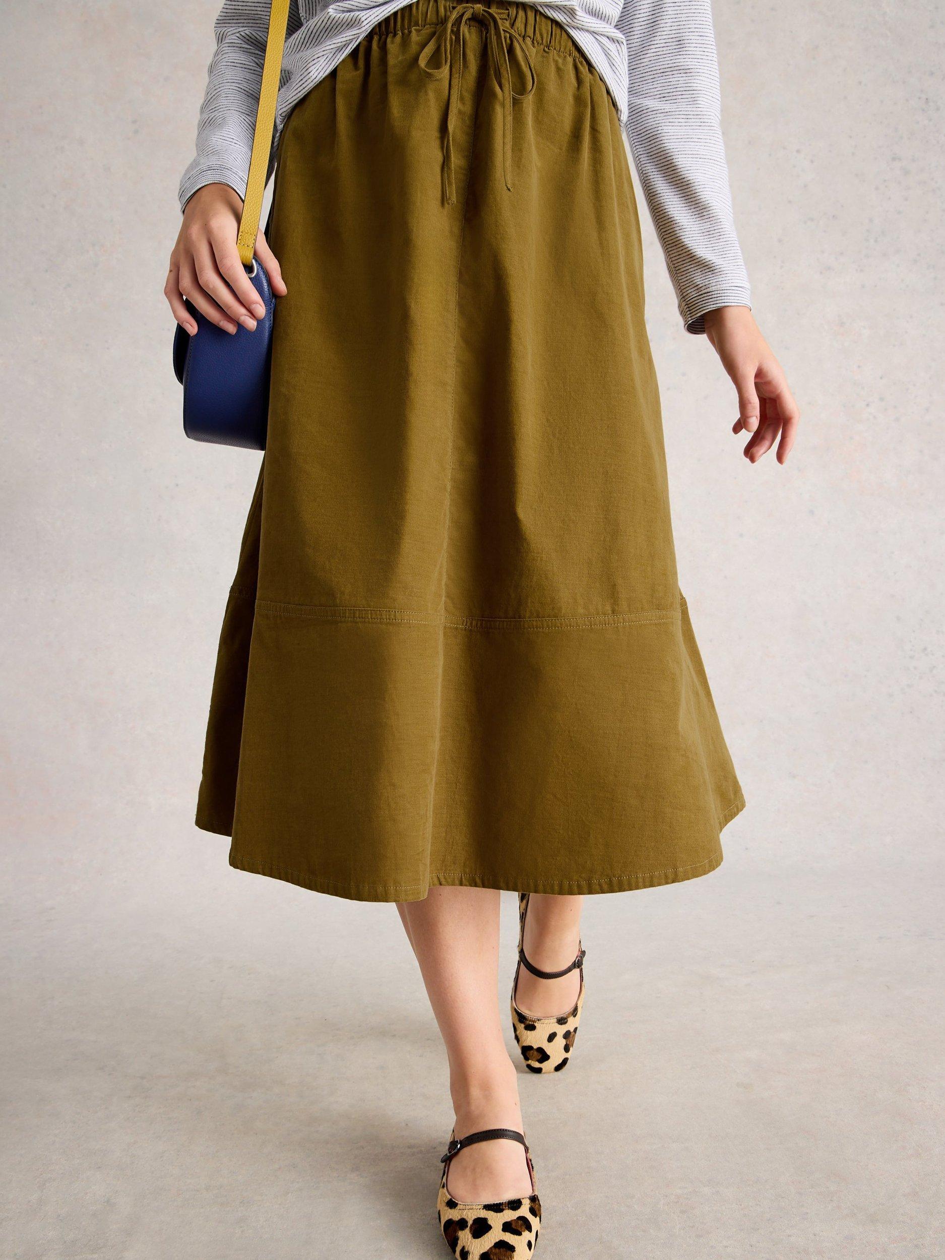 Product image 4 of 6, which shows White Stuff Tilly Corduroy Midi Skirt, Khaki, 8